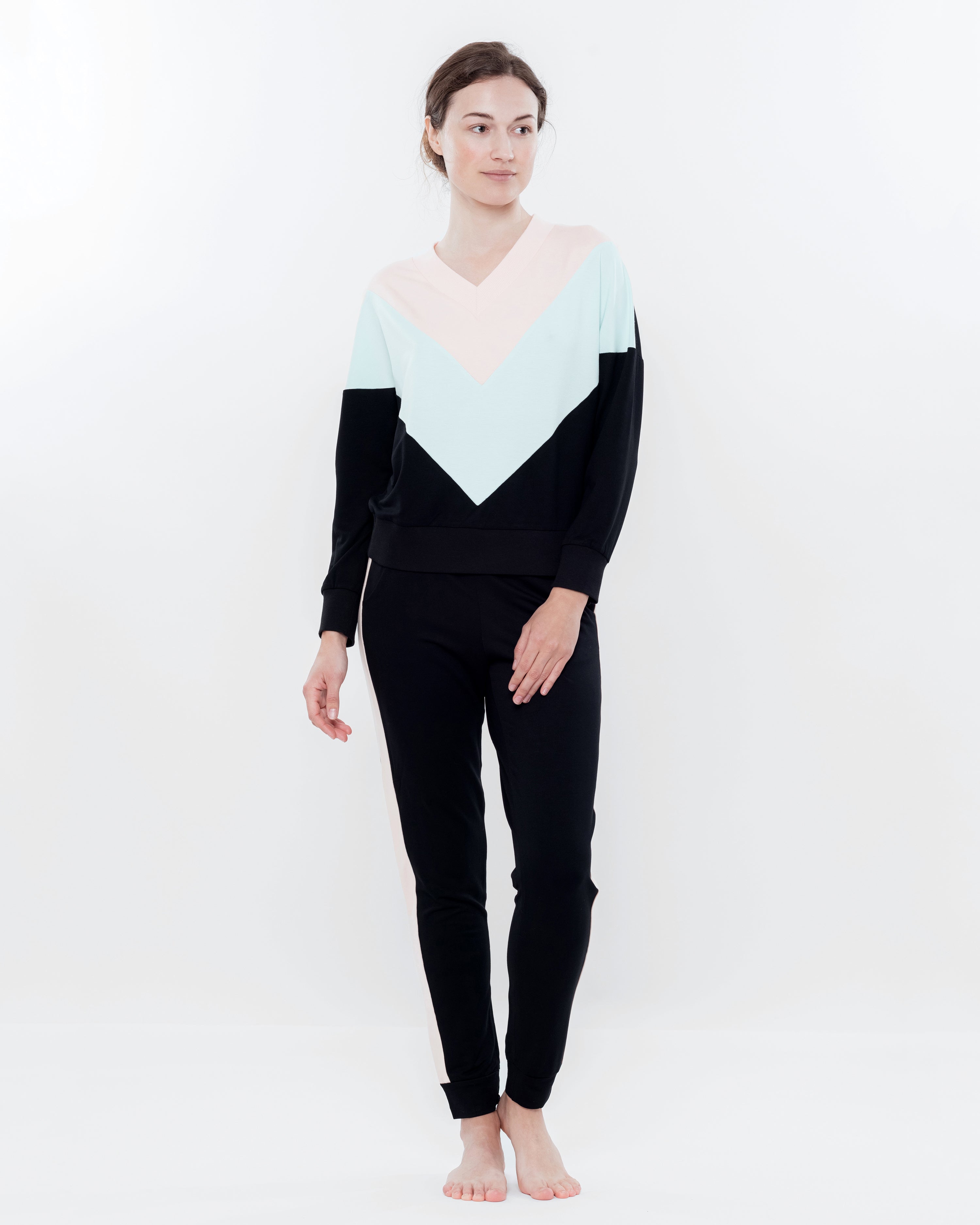 French terry home Set 03152 peach/mint/black