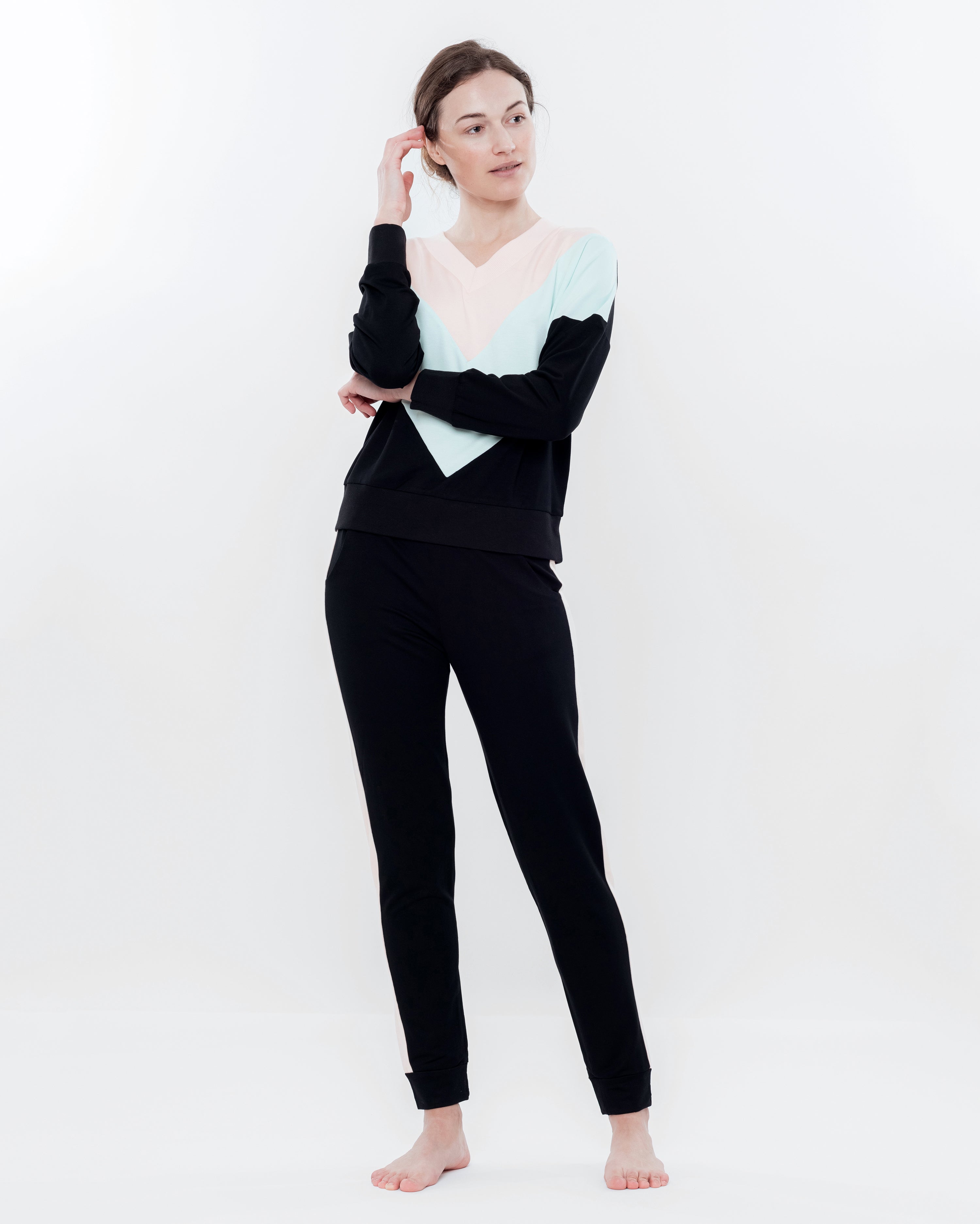 French terry home Set 03152 peach/mint/black