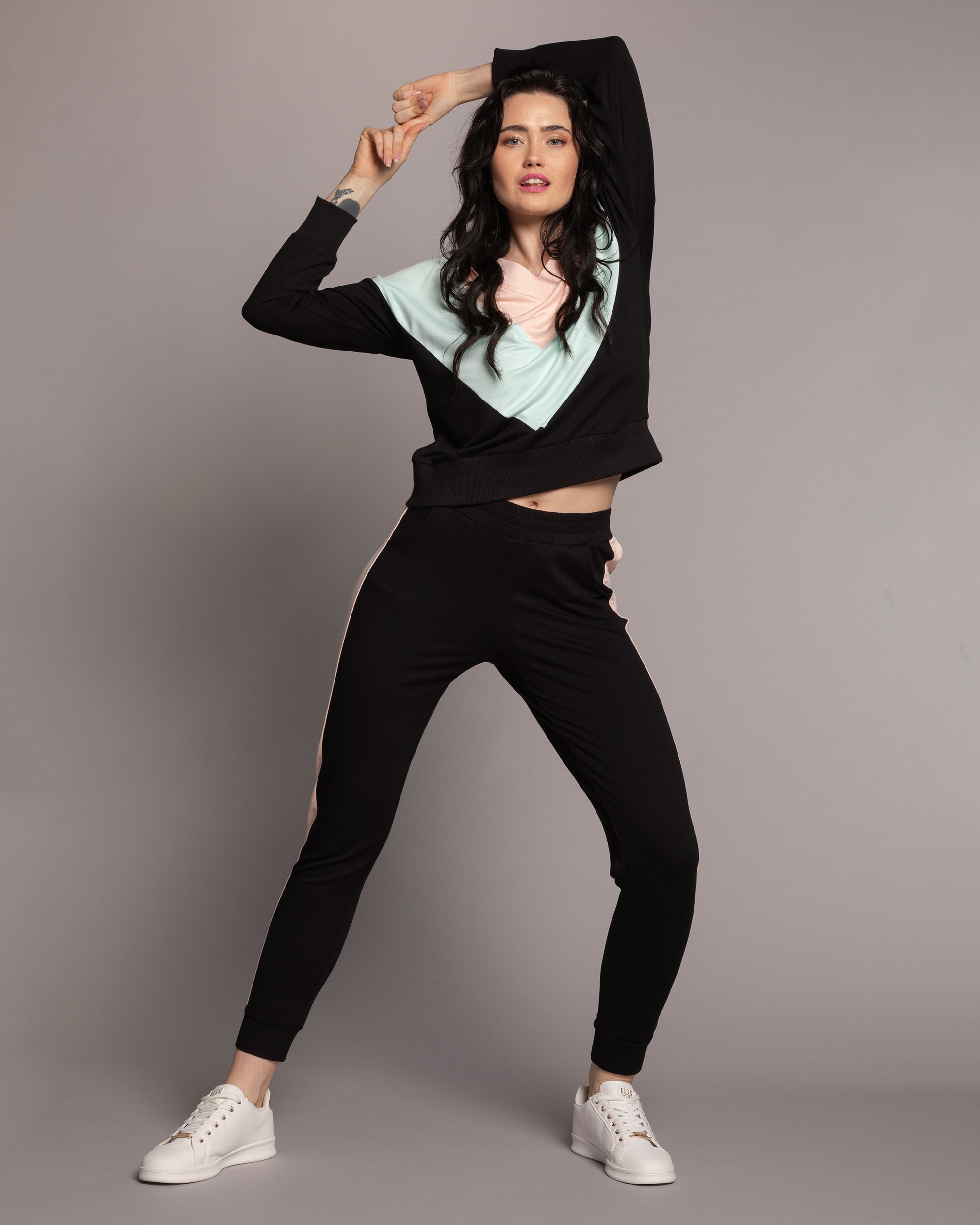 French terry home Set 03152 peach/mint/black