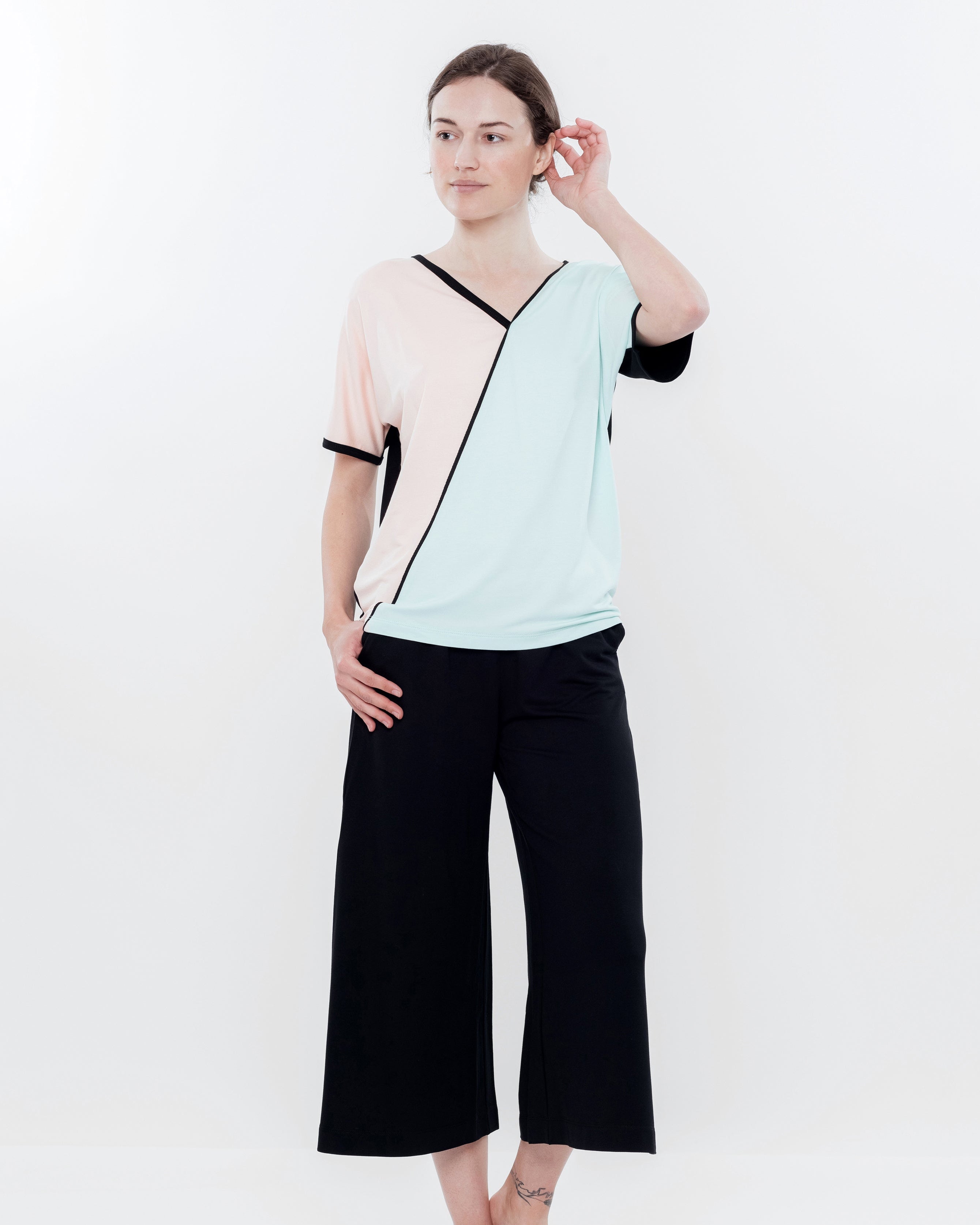 French terry home Set 03153 peach/mint/black