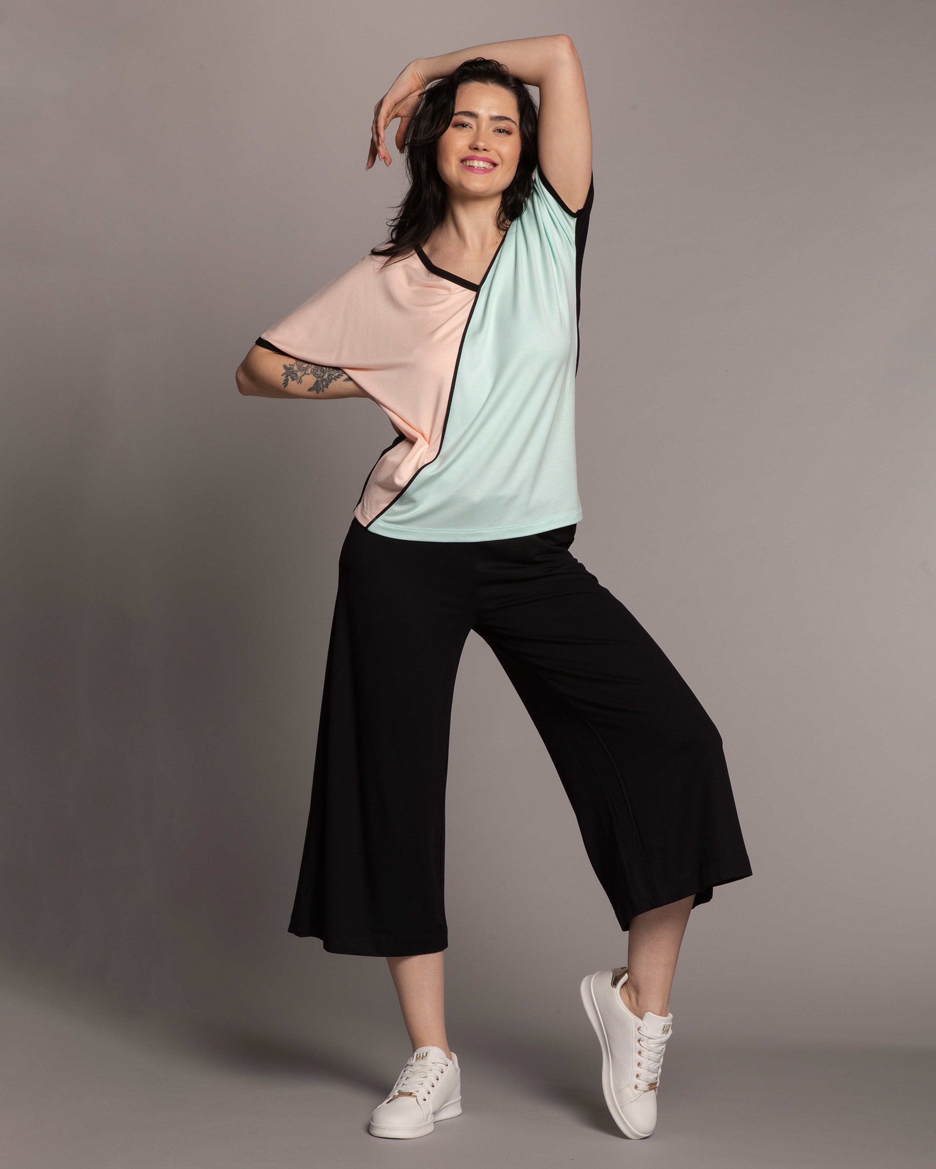 French terry home Set 03153 peach/mint/black