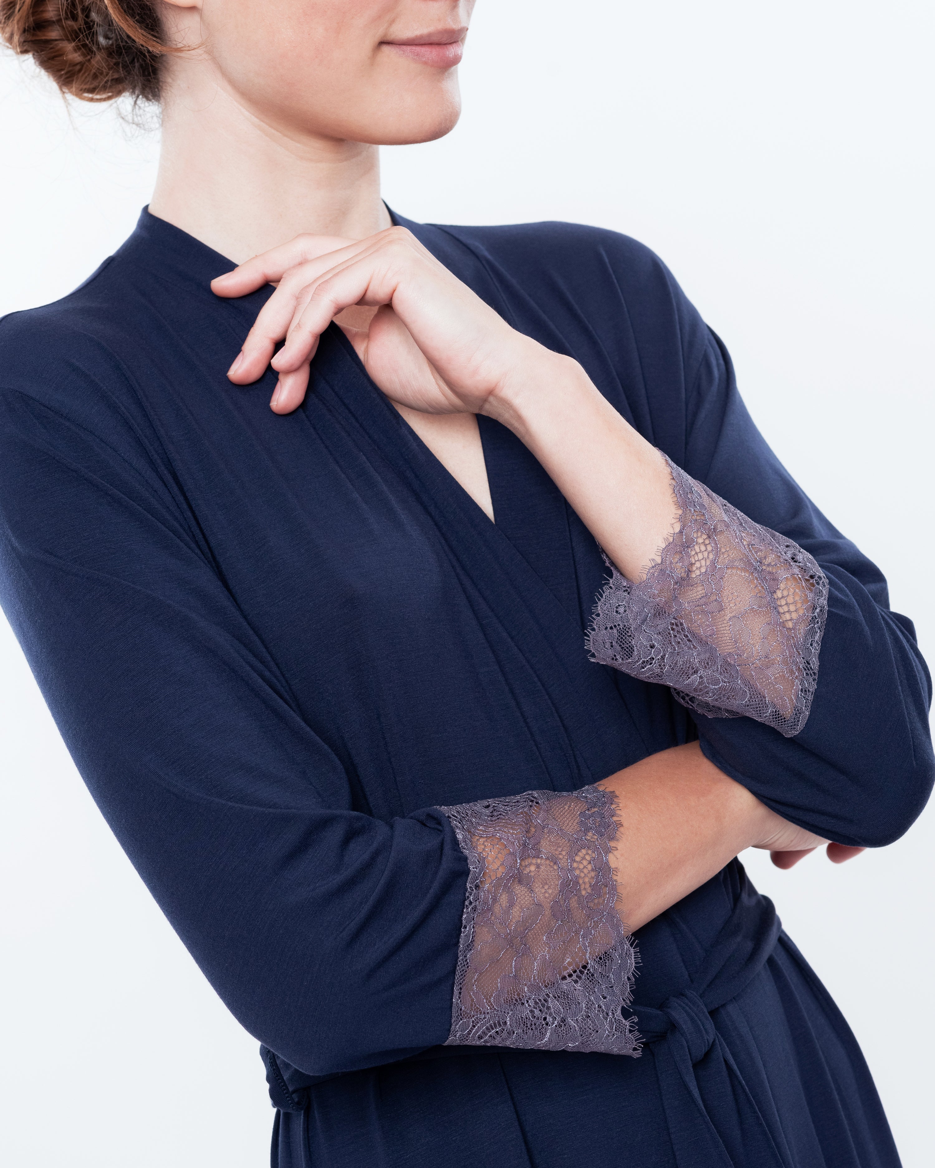 Bamboo 3/4 sleeve Robe 03158 blue