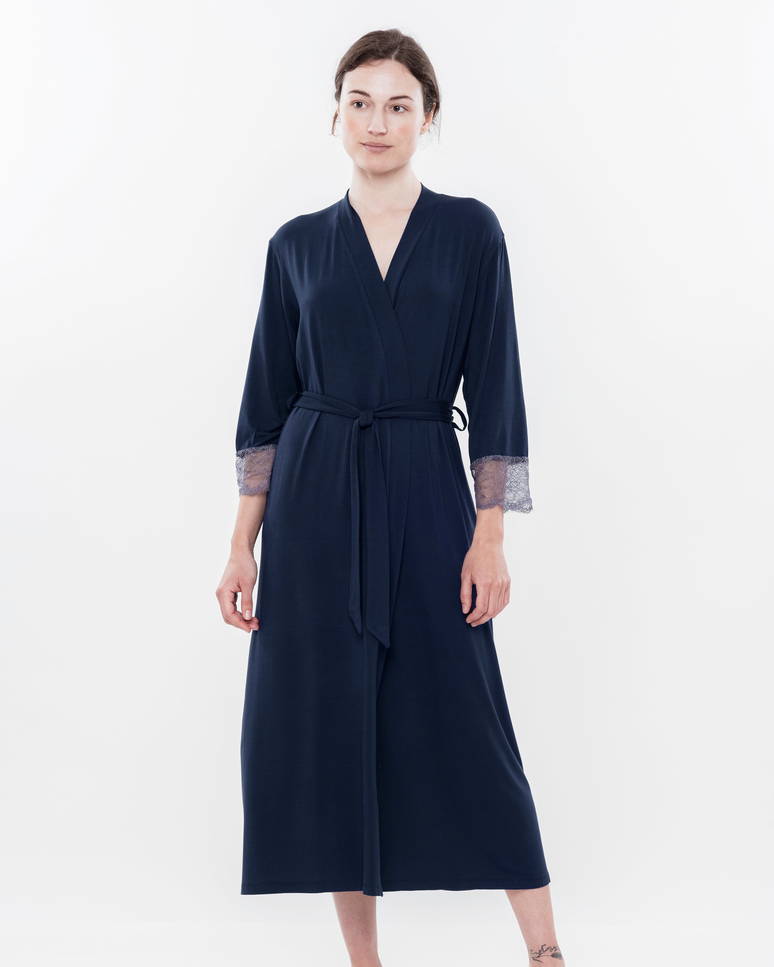 Bamboo 3/4 sleeve Robe 03158 blue
