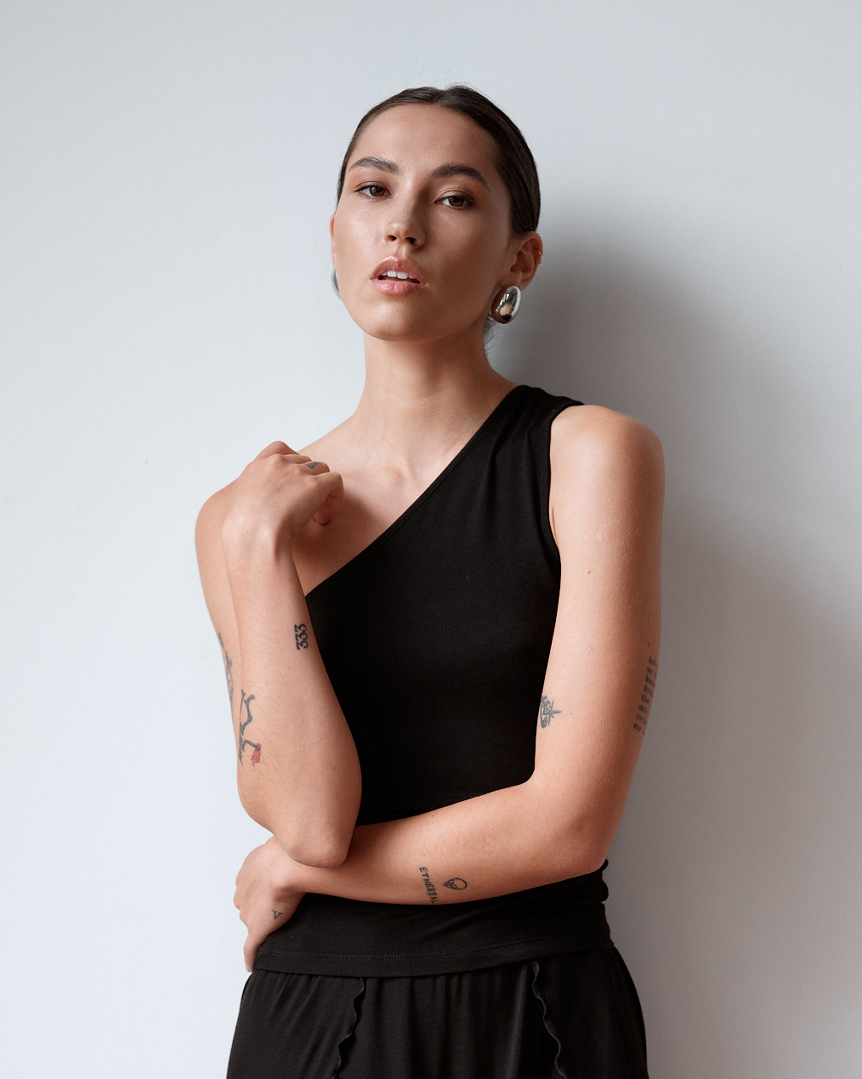 Bamboo one-shoulder Top 03362 black