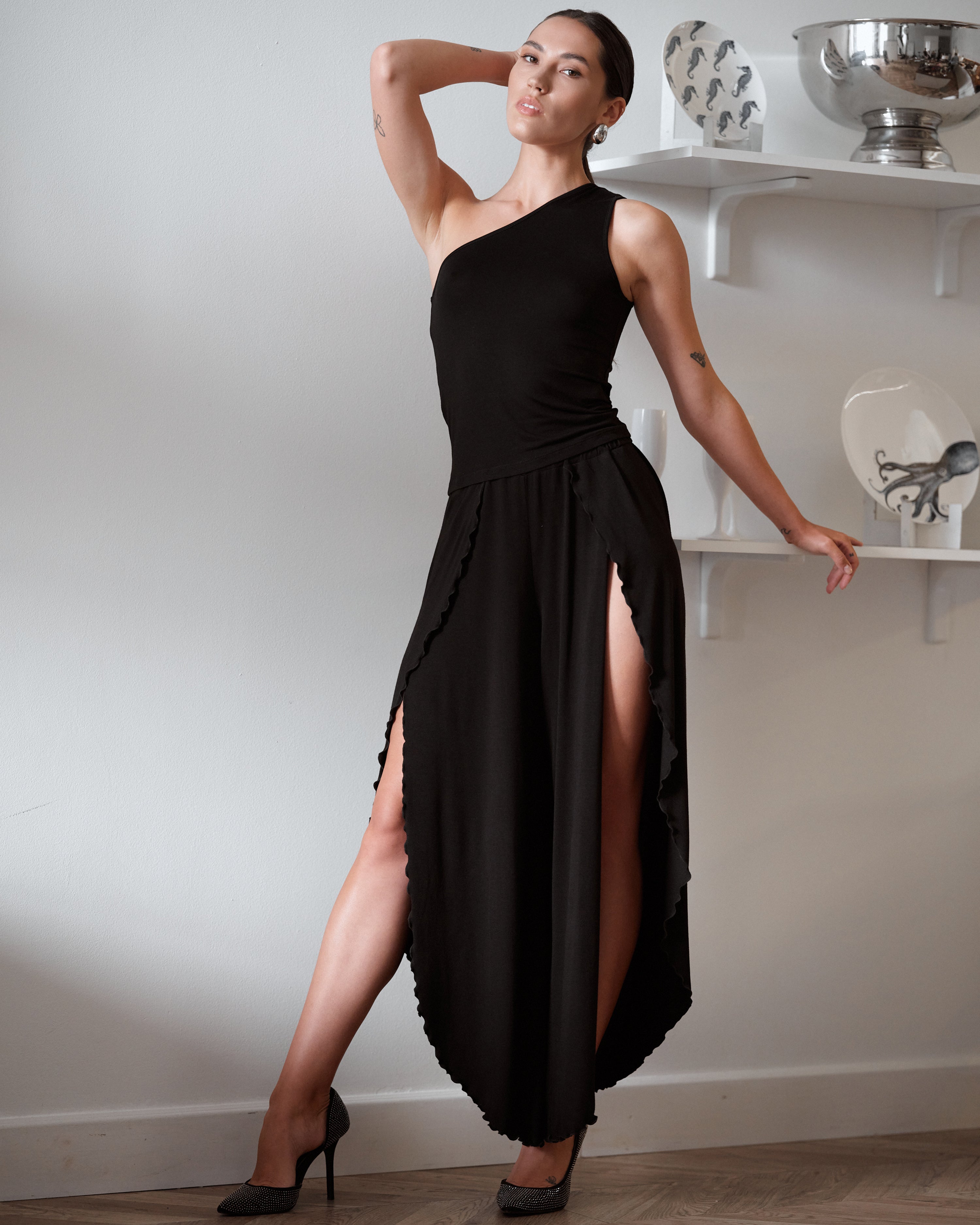 Bamboo one-shoulder Top 03362 black