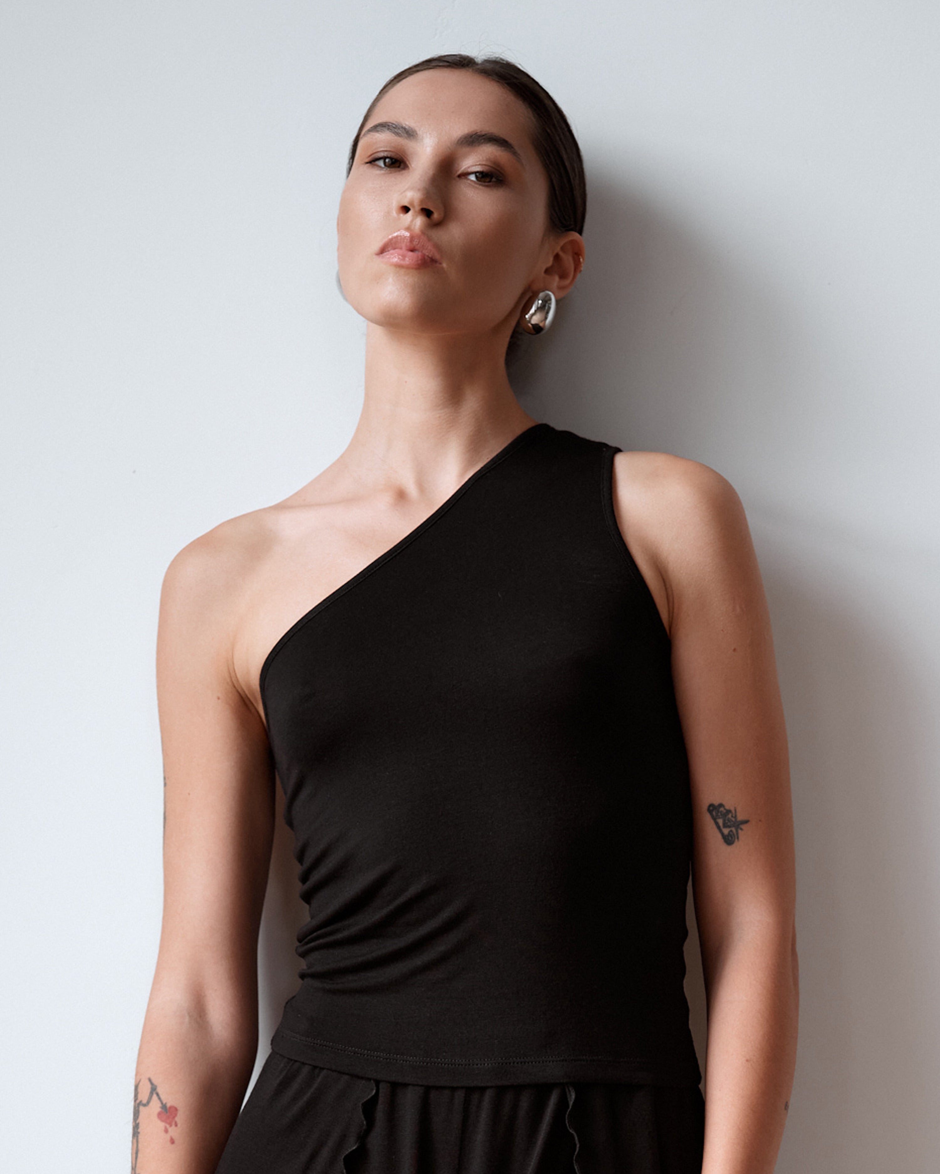 Bamboo one-shoulder Top 03362 black