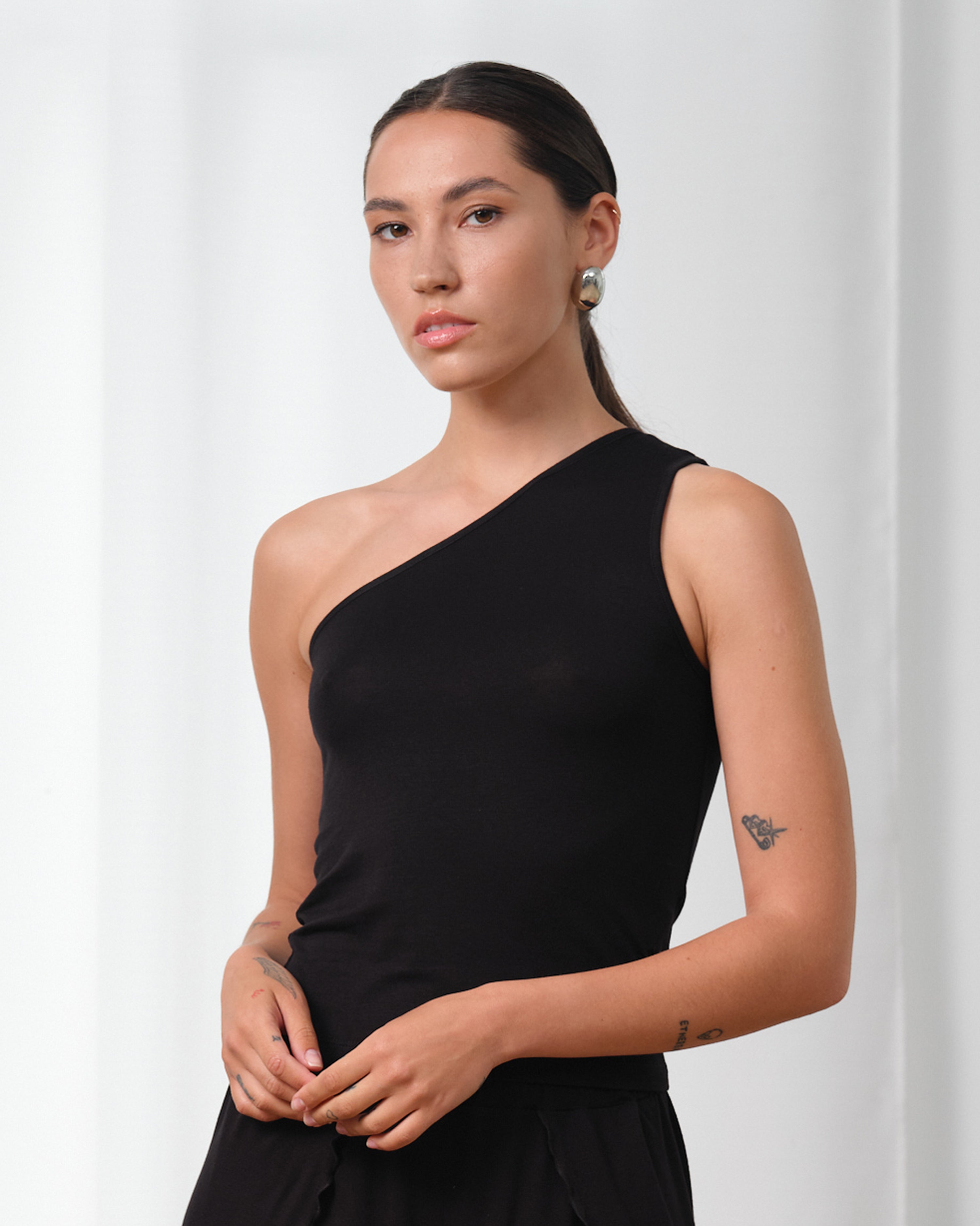 Bamboo one-shoulder Top 03362 black