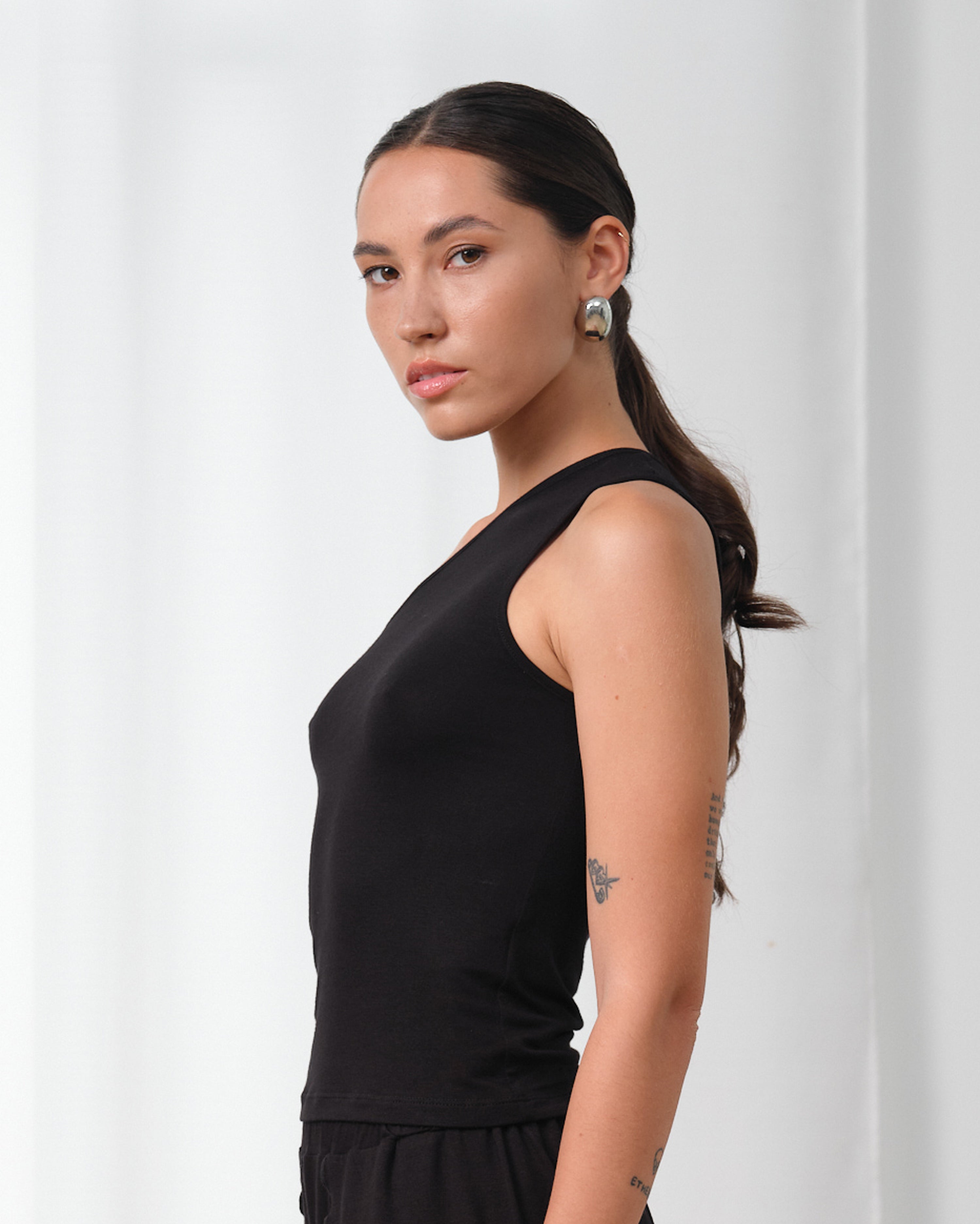 Bamboo one-shoulder Top 03362 black