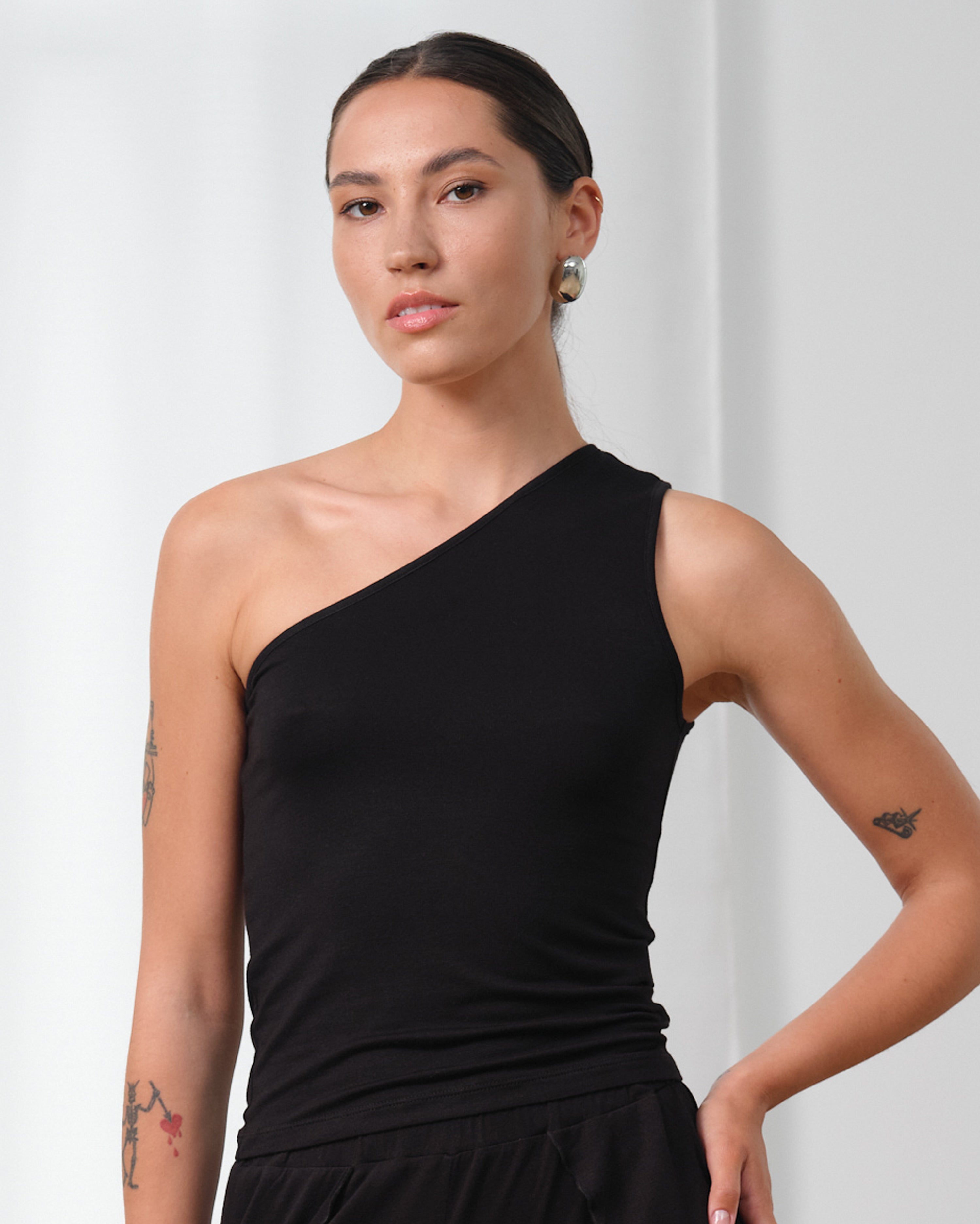 Bamboo one-shoulder Top 03362 black