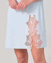 Effetto bamboo chemise spaghetti strap 03162 – women's sleepwear, icy blue
Light blue skirt with lace detailing on a plain background