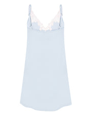 Effetto bamboo chemise spaghetti strap 03162 – women's sleepwear, icy blue
Light blue slip dress with lace trim on a white background