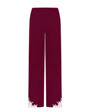 Effetto bamboo camisole pajama set 03163 – women's sleepwear, cherry lacquer
Maroon pants with white floral embroidery on a white background