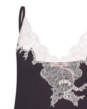Effetto bamboo camisole pajama set 03163 – women's sleepwear, smoke grey
Close-up of a black and white lace garment on a white background