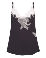 Effetto bamboo camisole pajama set 03163 – women's sleepwear, smoke grey
Black slip dress with white lace details on a white background