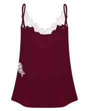 Effetto bamboo camisole pajama set 03163 – women's sleepwear, cherry lacquer
Maroon slip dress with lace trim on a white background
