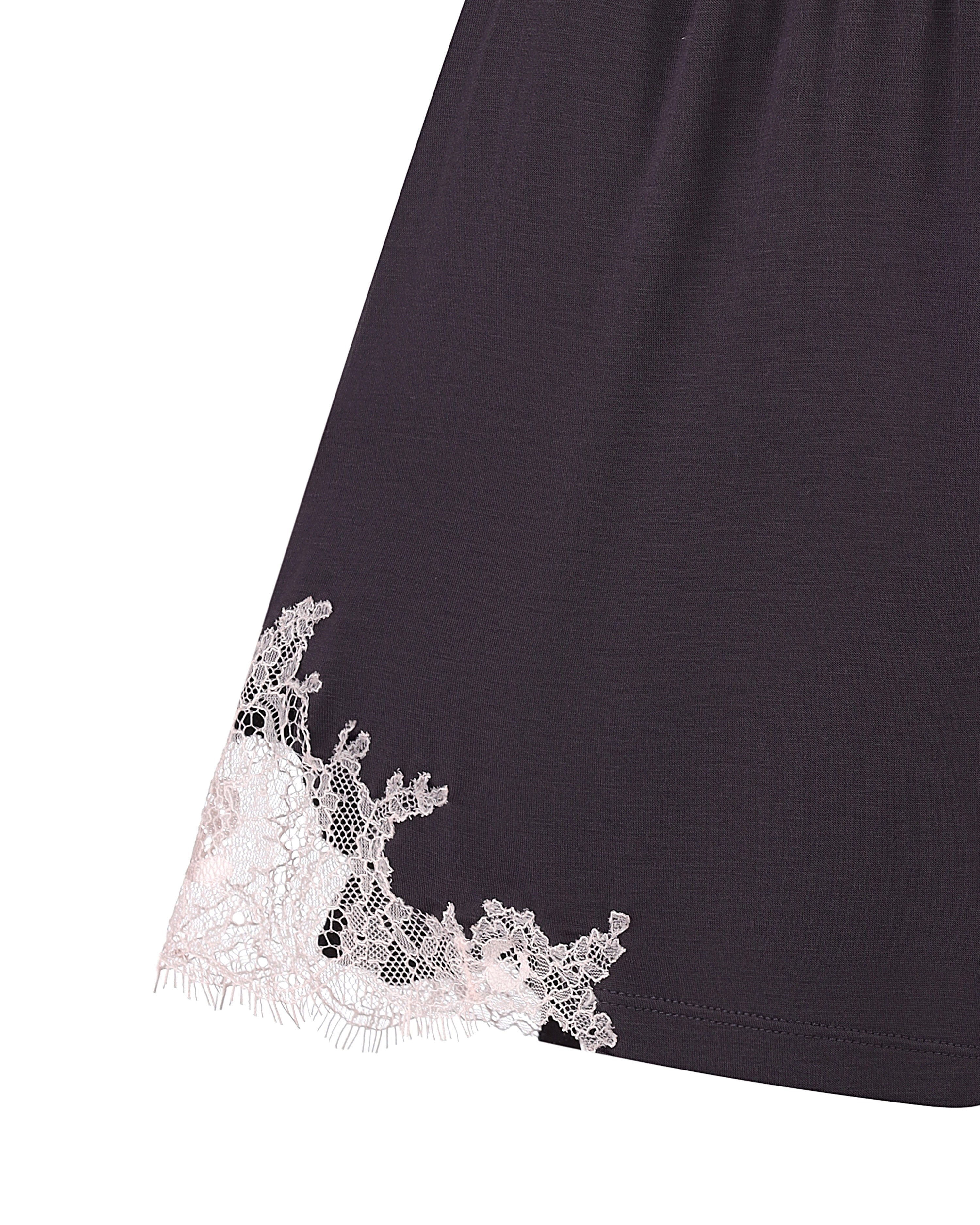 Effetto bamboo cami shorts set 03163 – women's sleepwear, smoke grey
Black dress with white lace trim on a white background