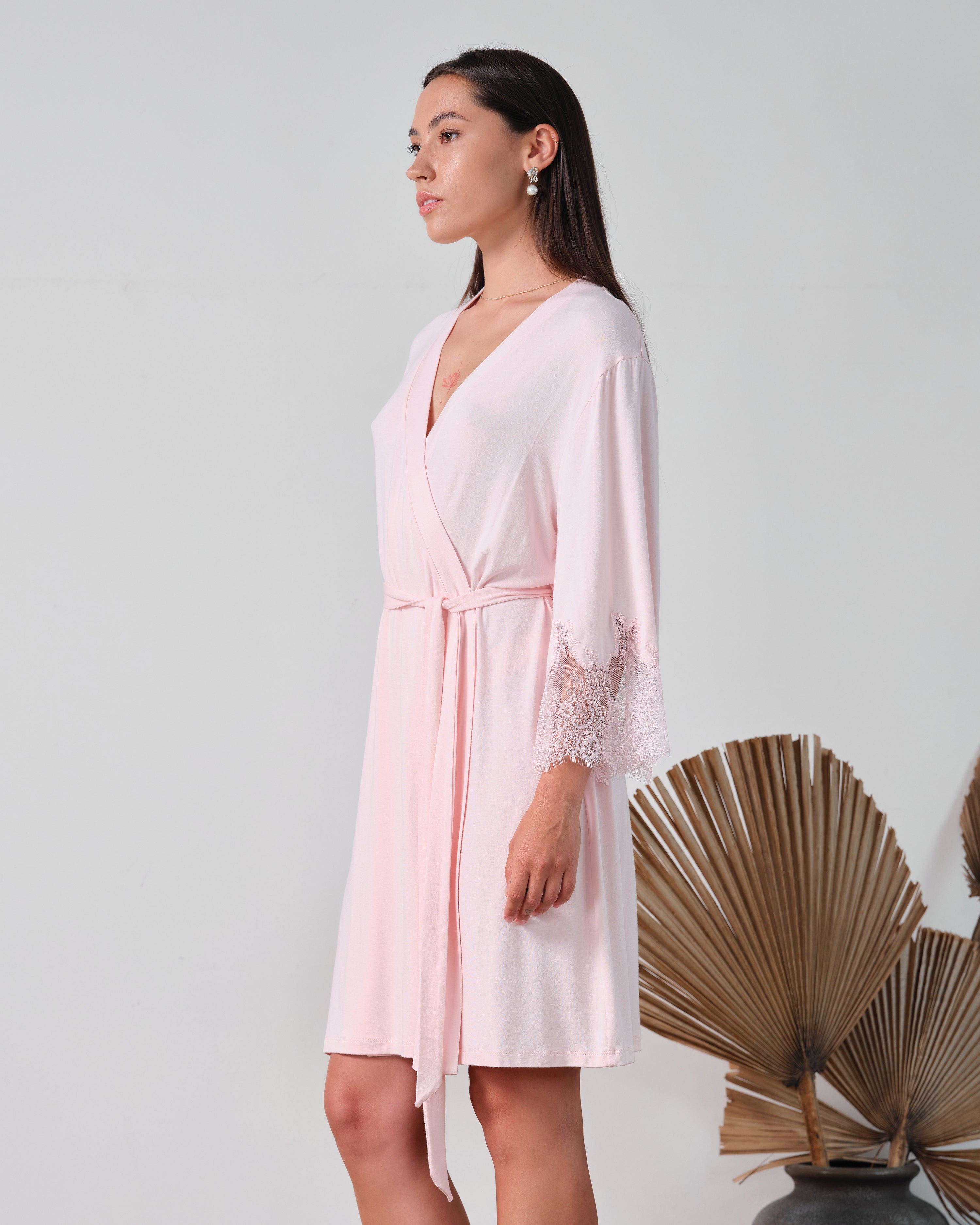 Bamboo 3/4 sleeve Robe 03332 pink