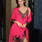Bamboo 3/4 sleeve Robe 03332 fuchsia/black