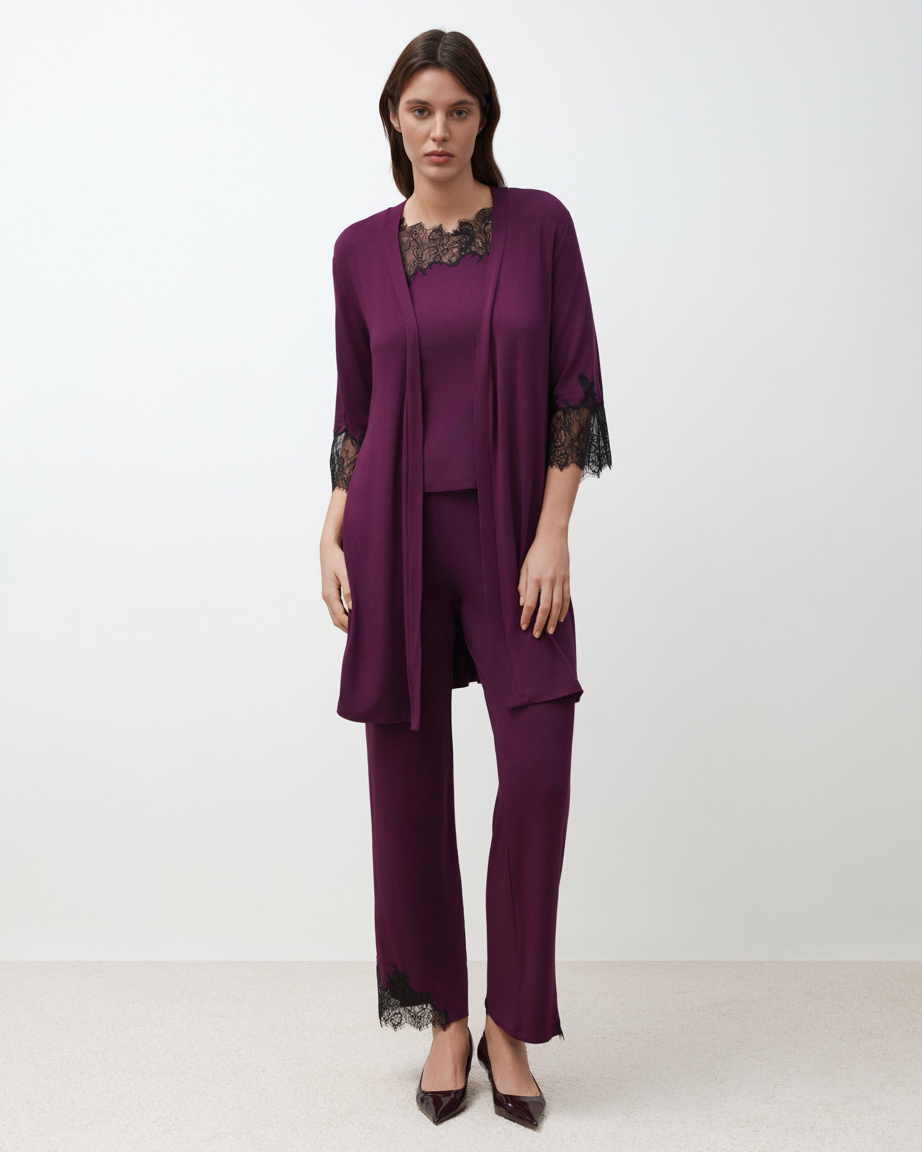 Bamboo Pajamas 3/4 sleeve 03338 aubergine