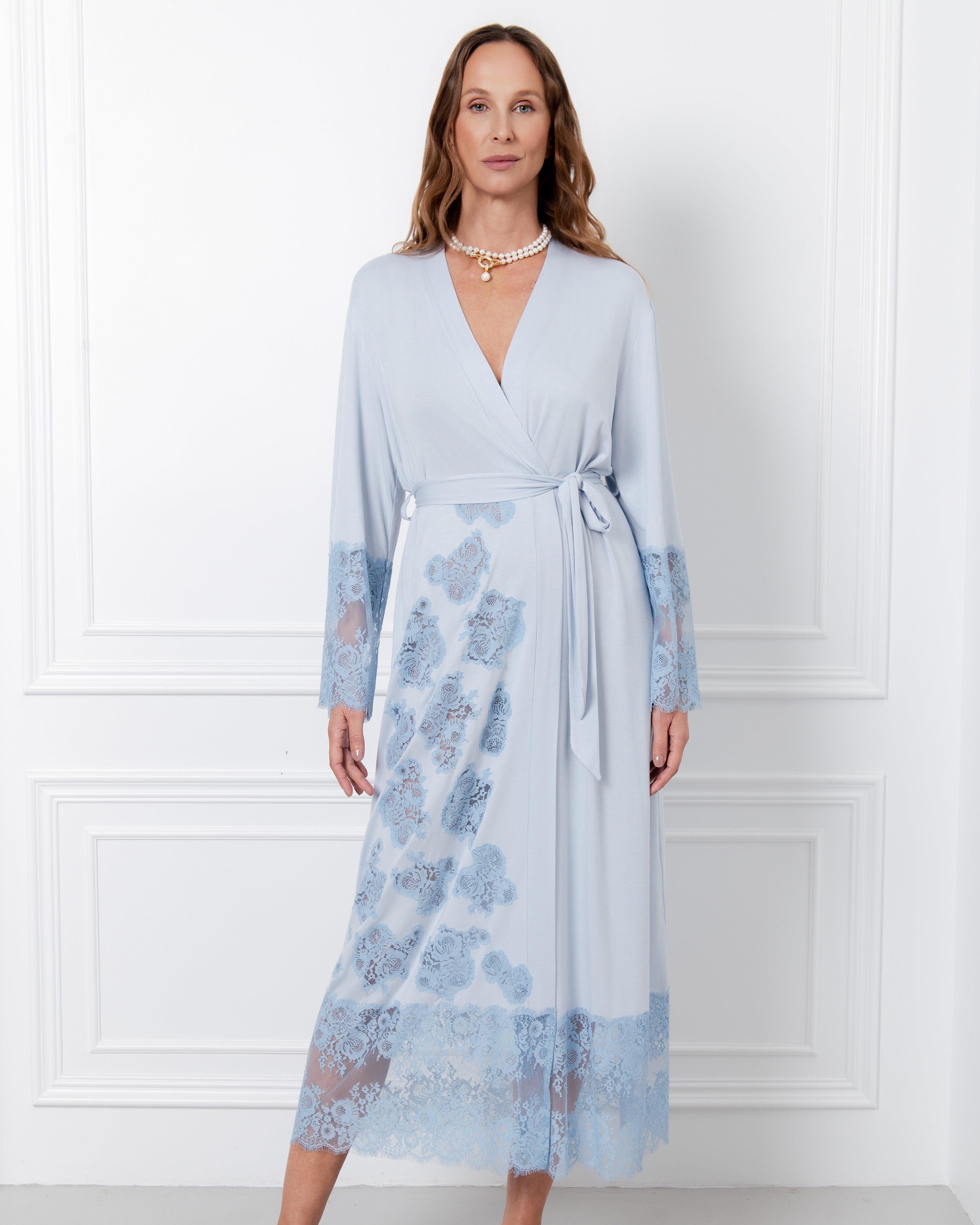 Bamboo long sleeve Robe 03348 icy blue