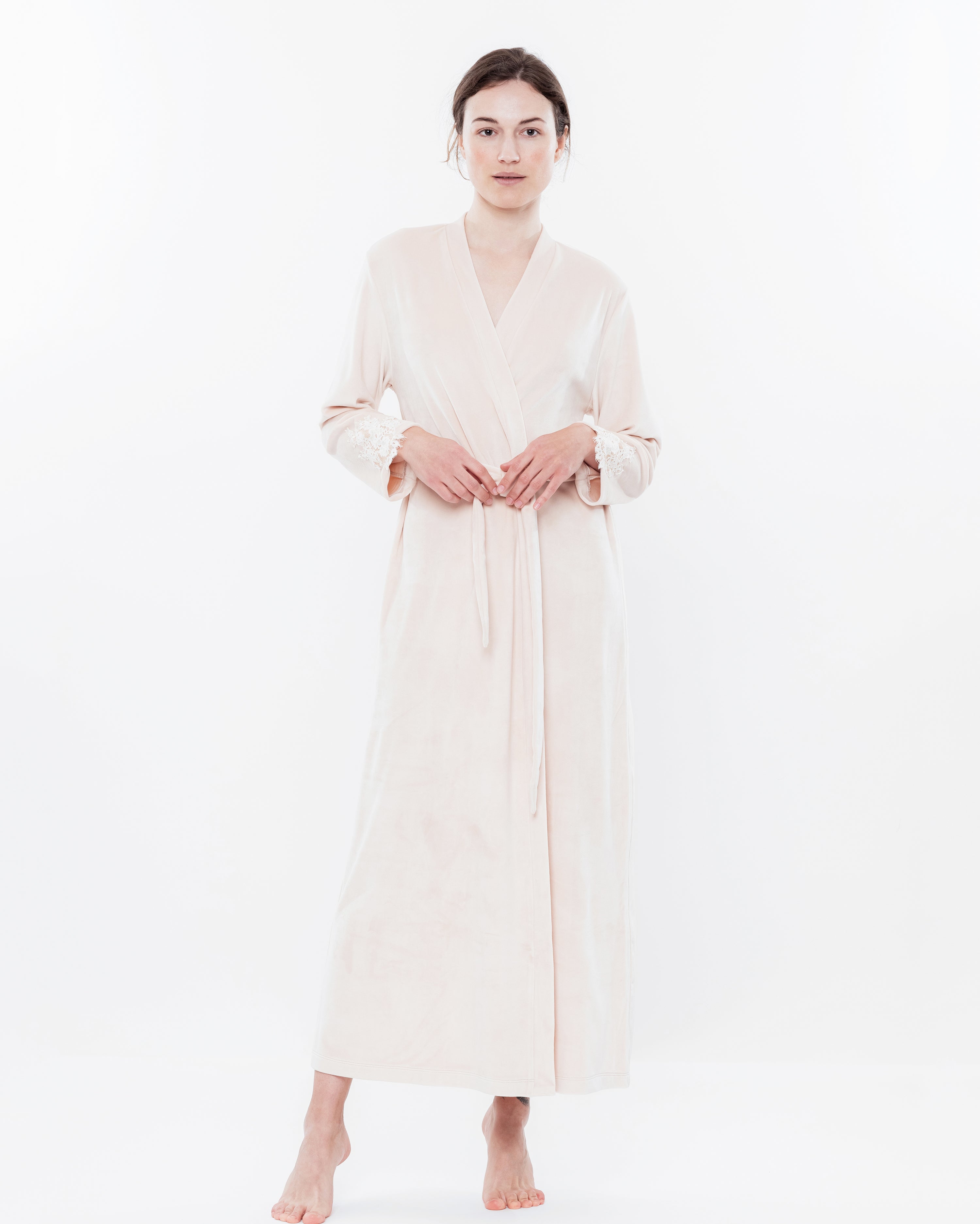 Velour long sleeve Robe 0387 ecru