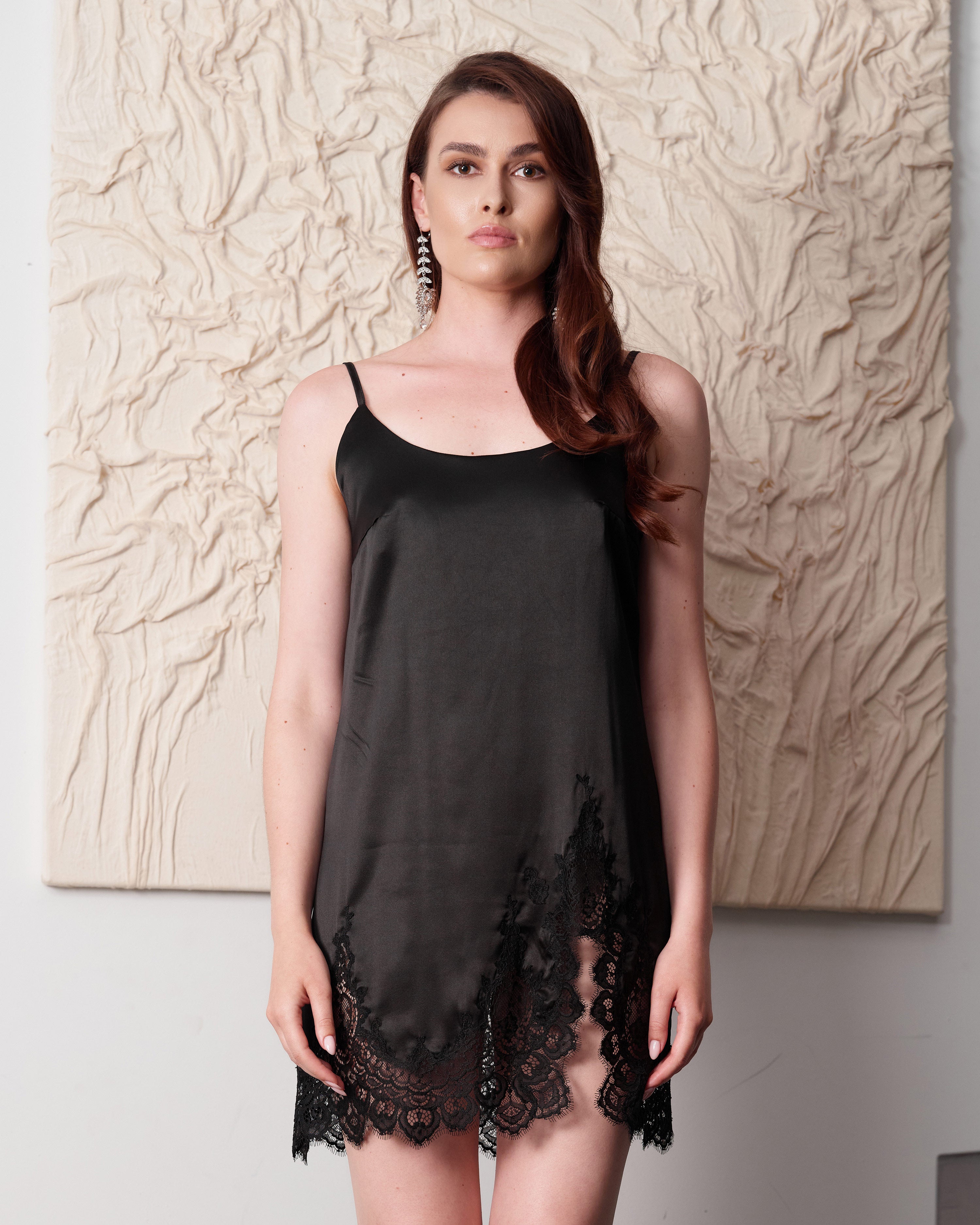 Silk Chemise spaghetti strap 04102SL black