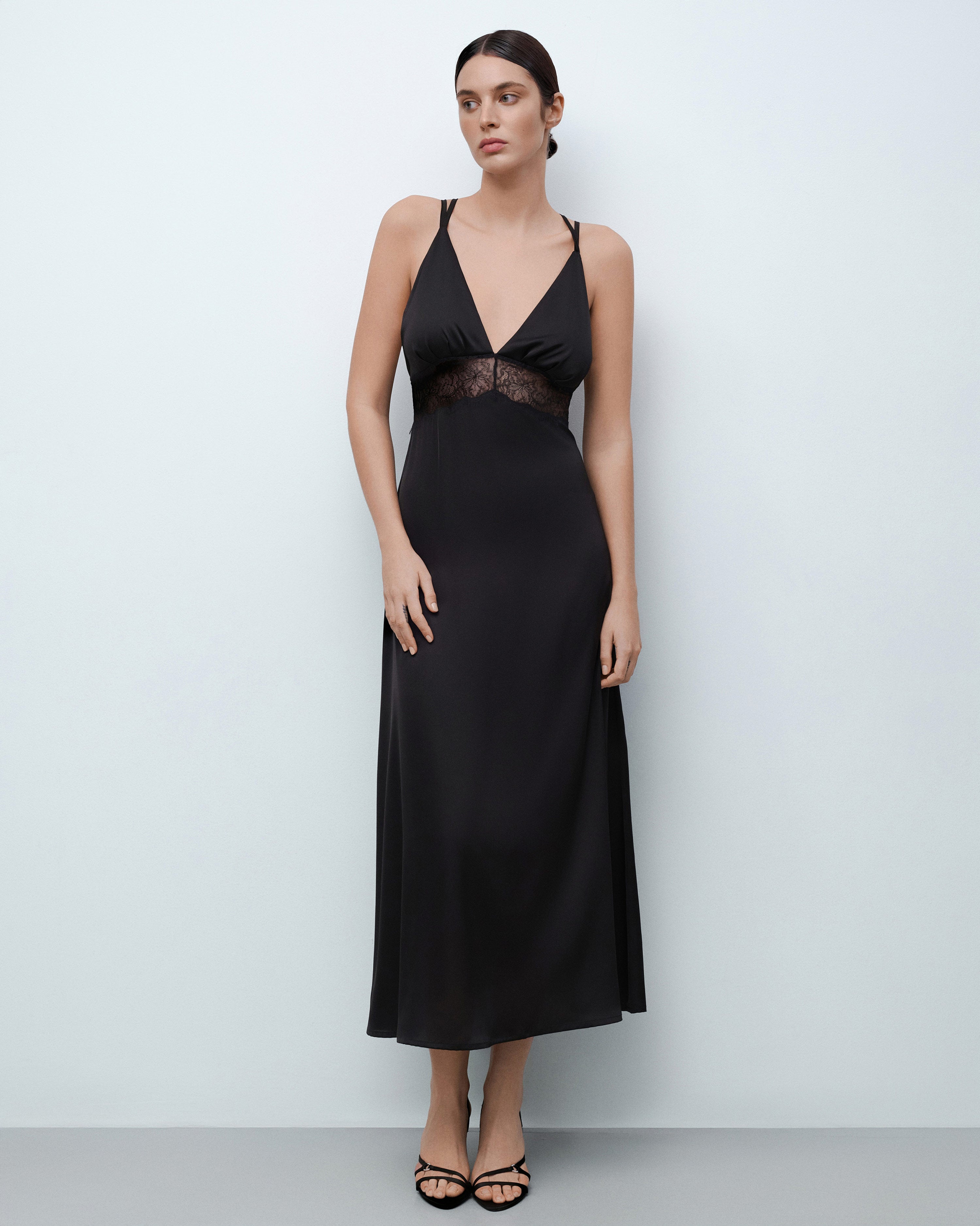 Silk Nightgown with lace detail 04108SL black