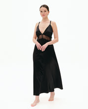 Silk Nightgown with lace detail 04108SL black
