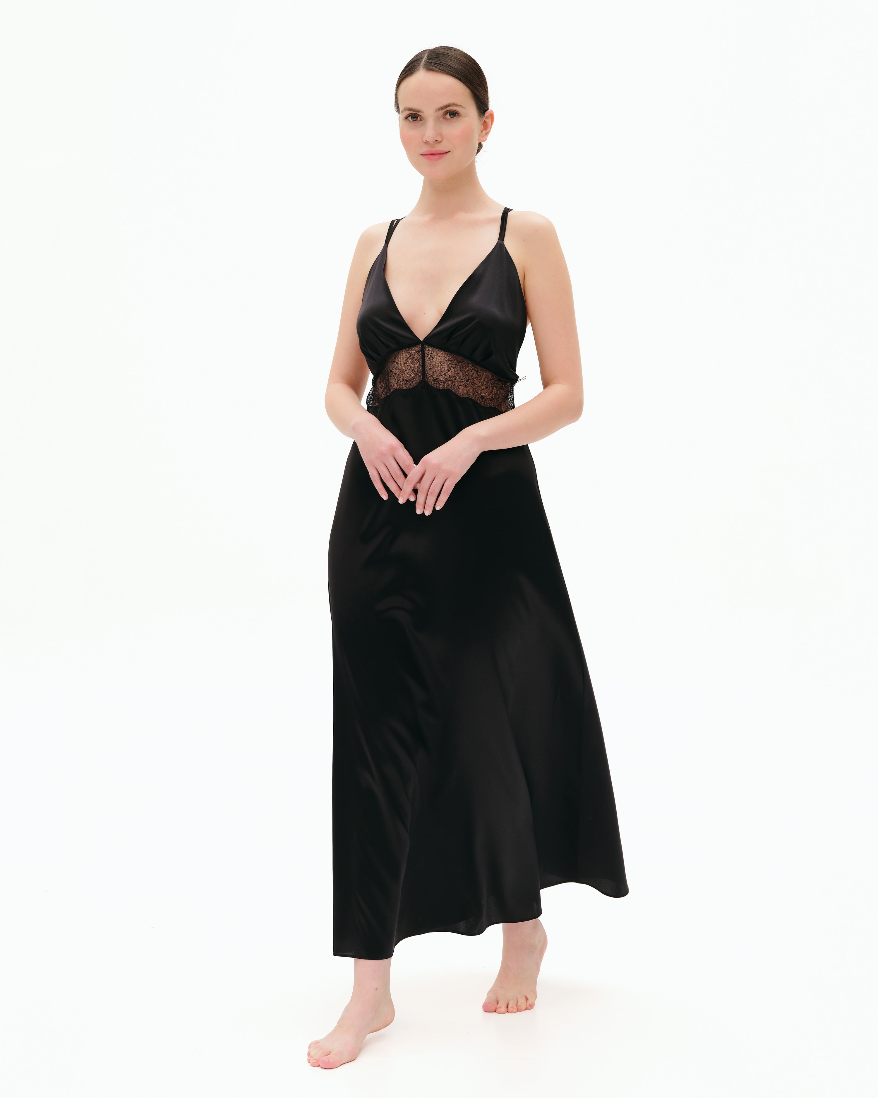 Silk Nightgown with lace detail 04108SL black