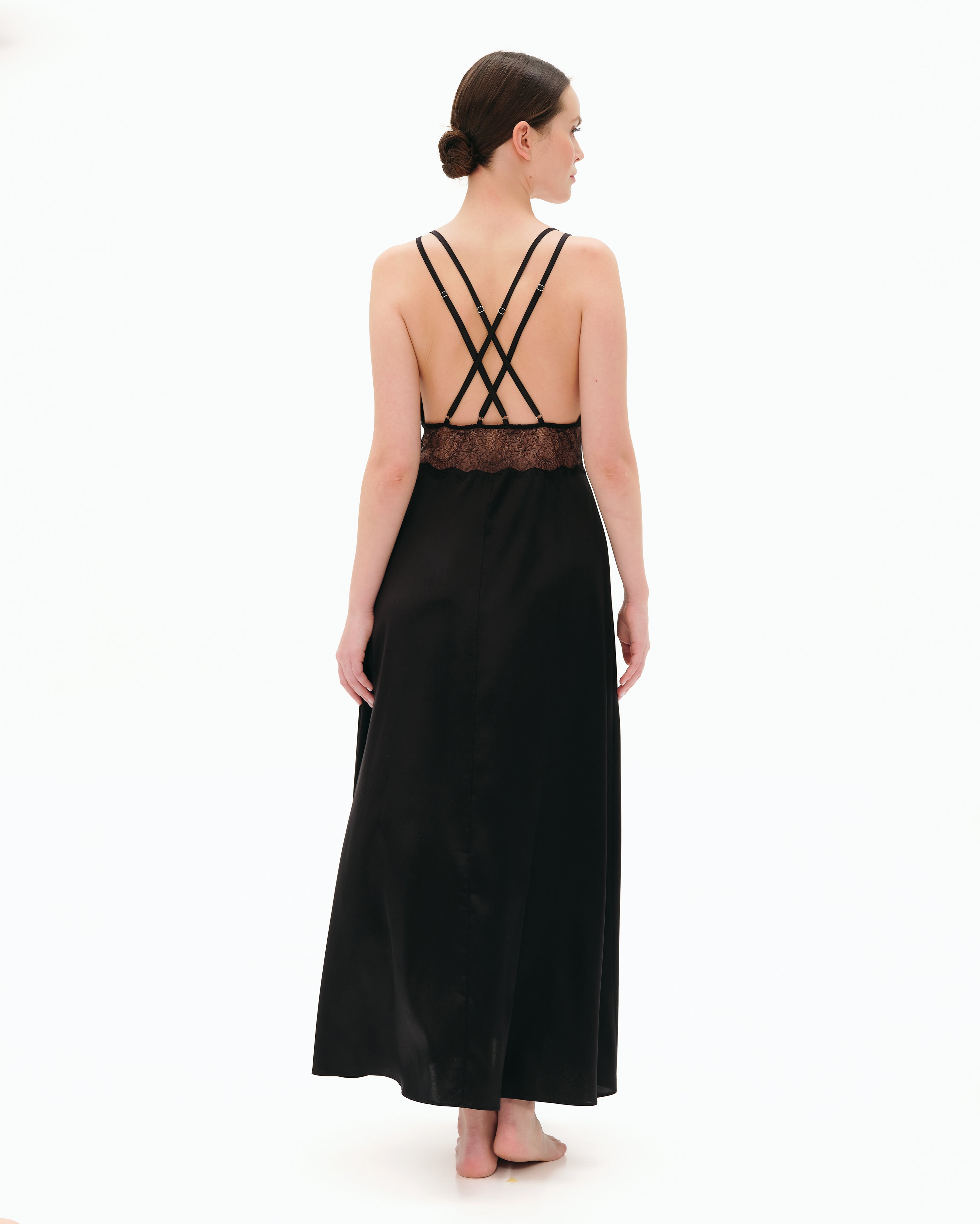Silk Nightgown with lace detail 04108SL black