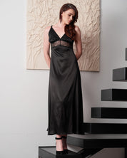 Silk Nightgown with lace detail 04108SL black