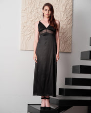 Silk Nightgown with lace detail 04108SL black
