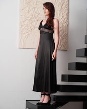 Silk Nightgown with lace detail 04108SL black