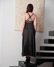 Silk Nightgown with lace detail 04108SL black