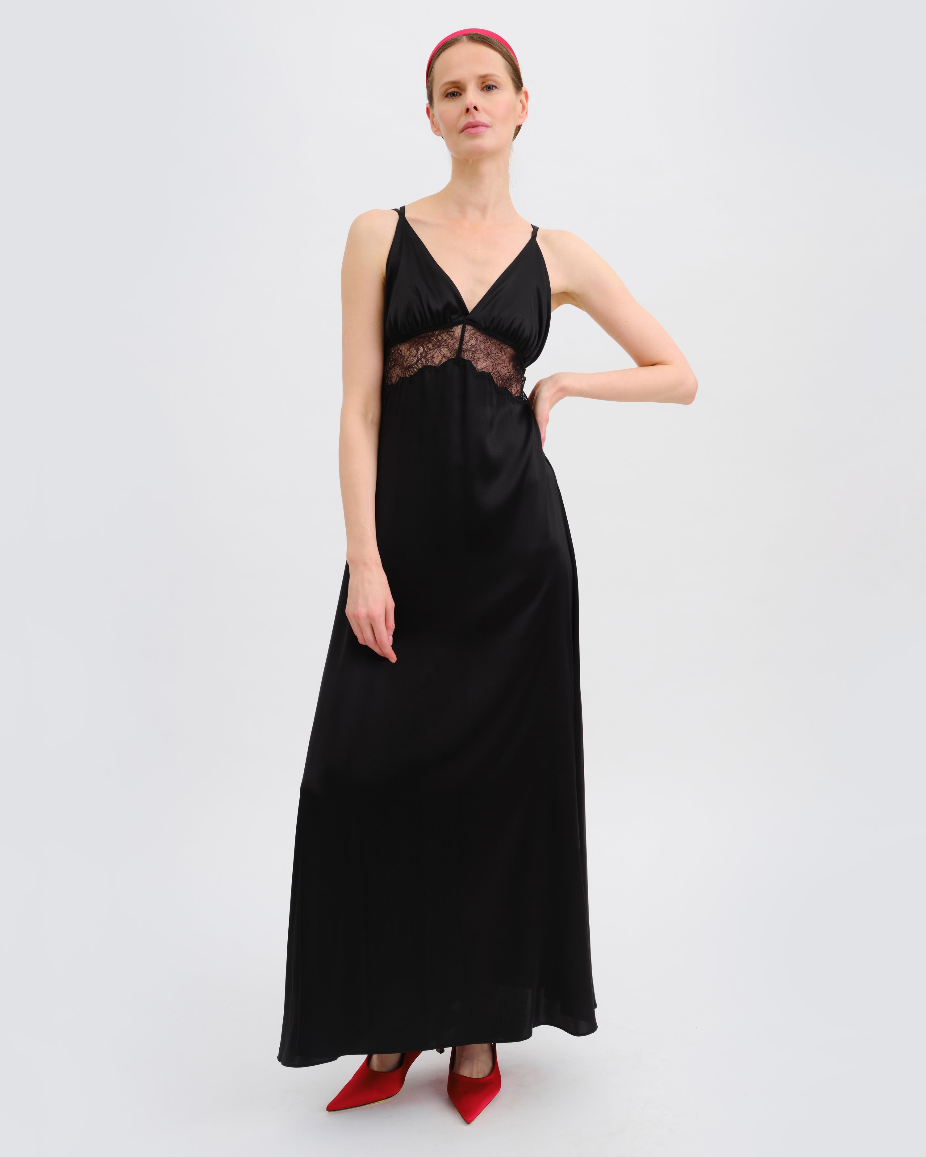 Silk Nightgown with lace detail 04108SL black