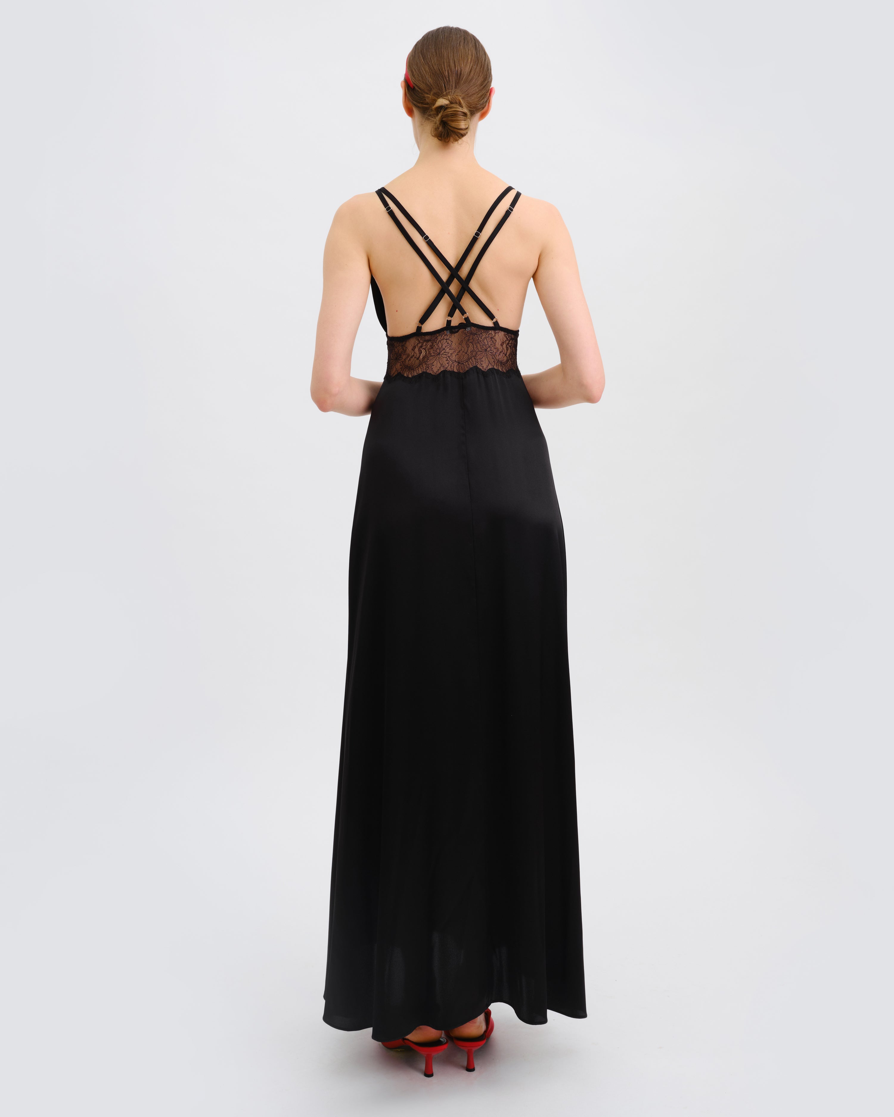 Silk Nightgown with lace detail 04108SL black