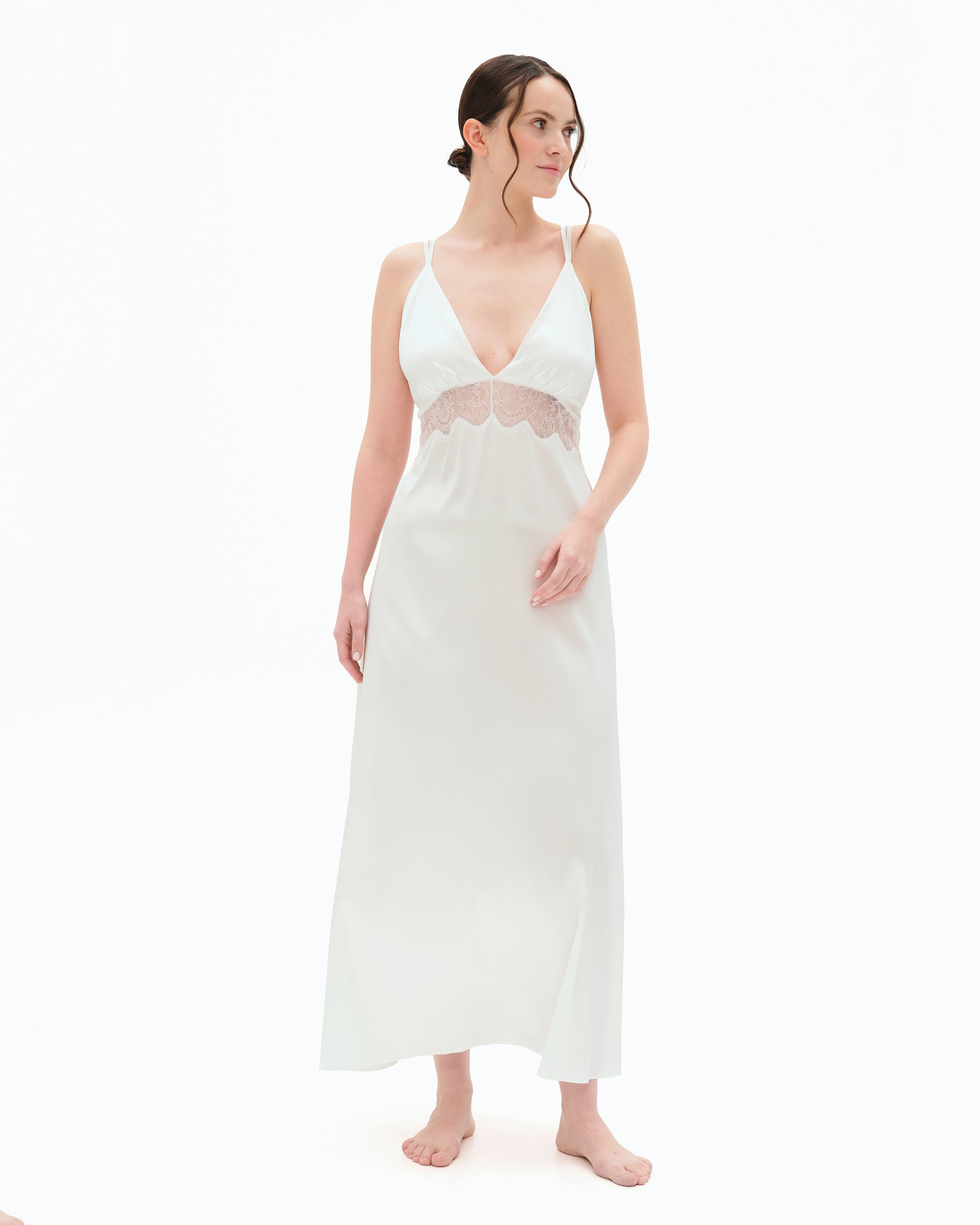 Silk Nightgown with lace detail 04108SL ivory