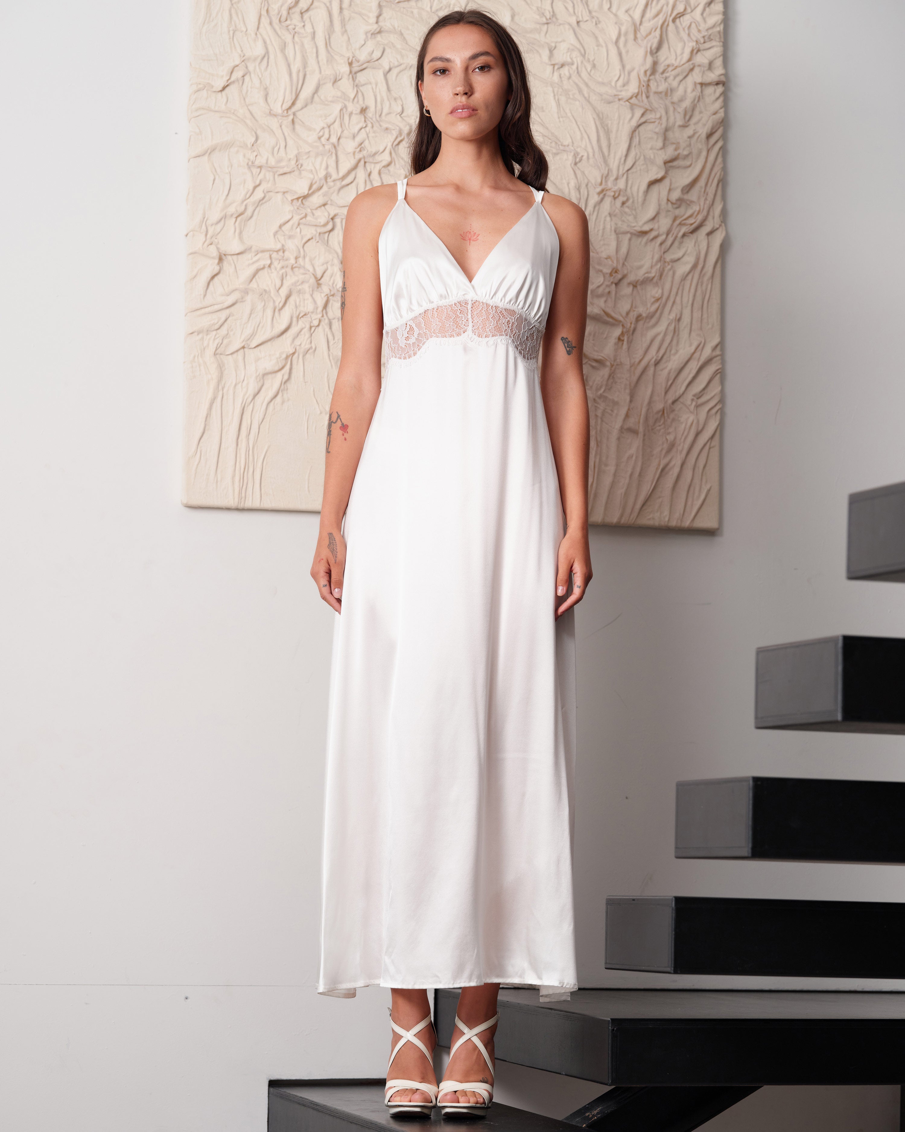 Silk Nightgown with lace detail 04108SL ivory