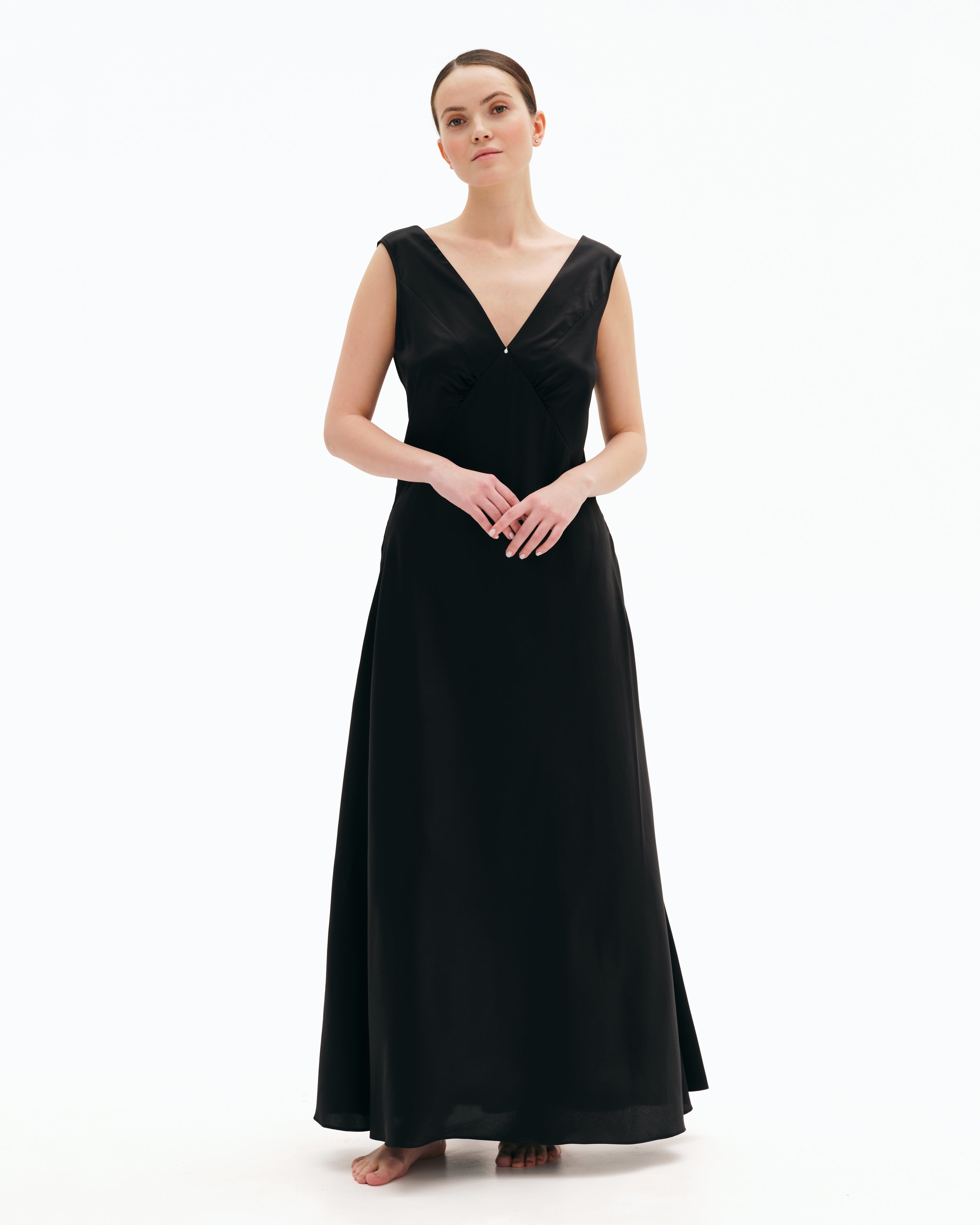 Silk long Nightgown 04109SL black