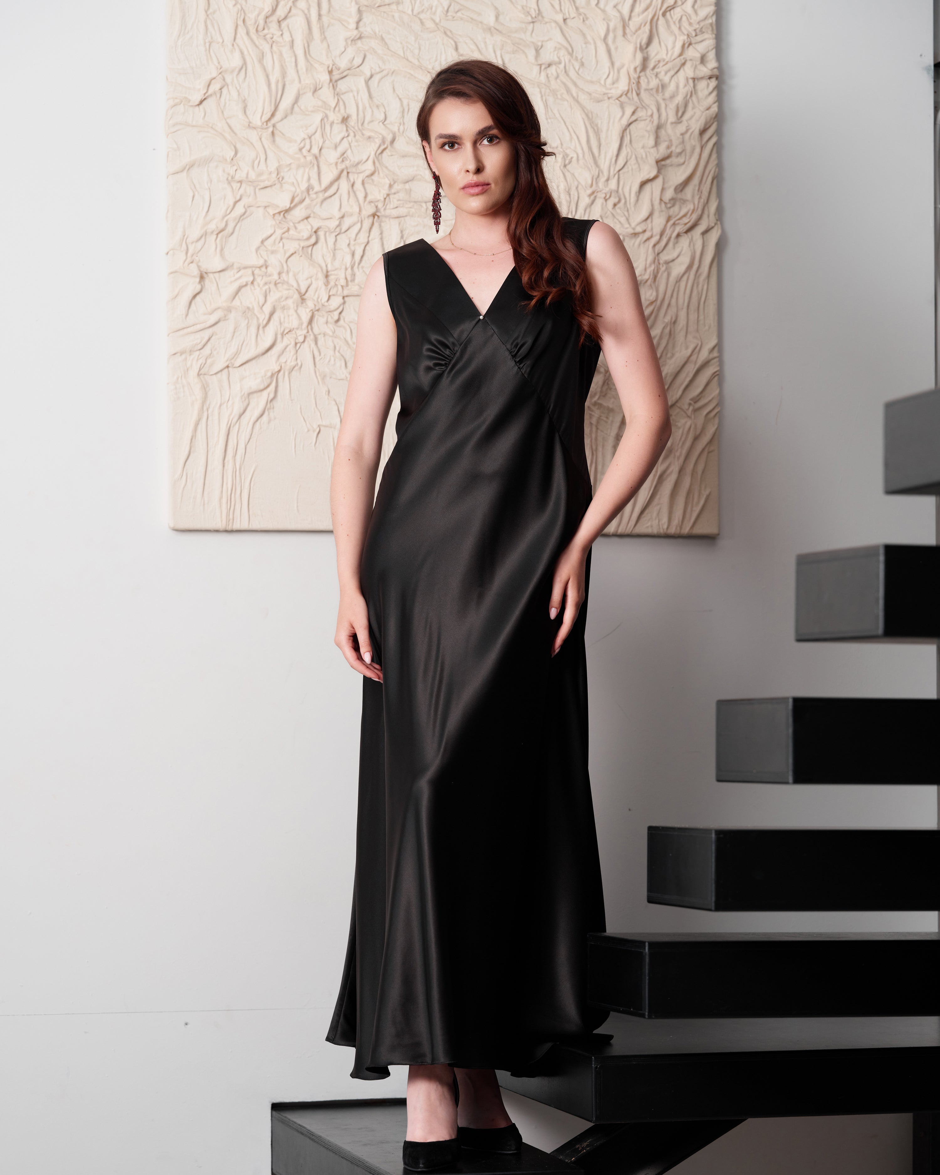 Silk long Nightgown 04109SL black