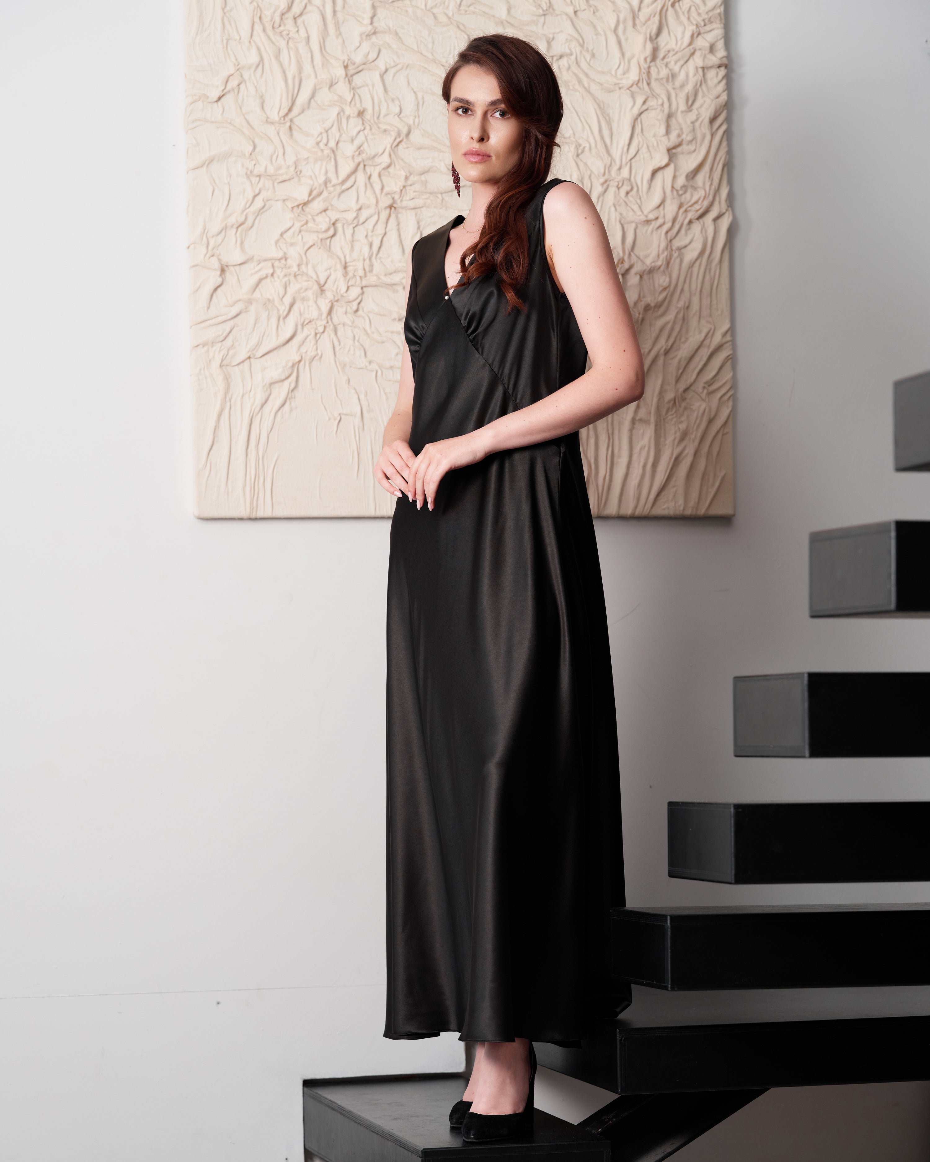 Silk long Nightgown 04109SL black