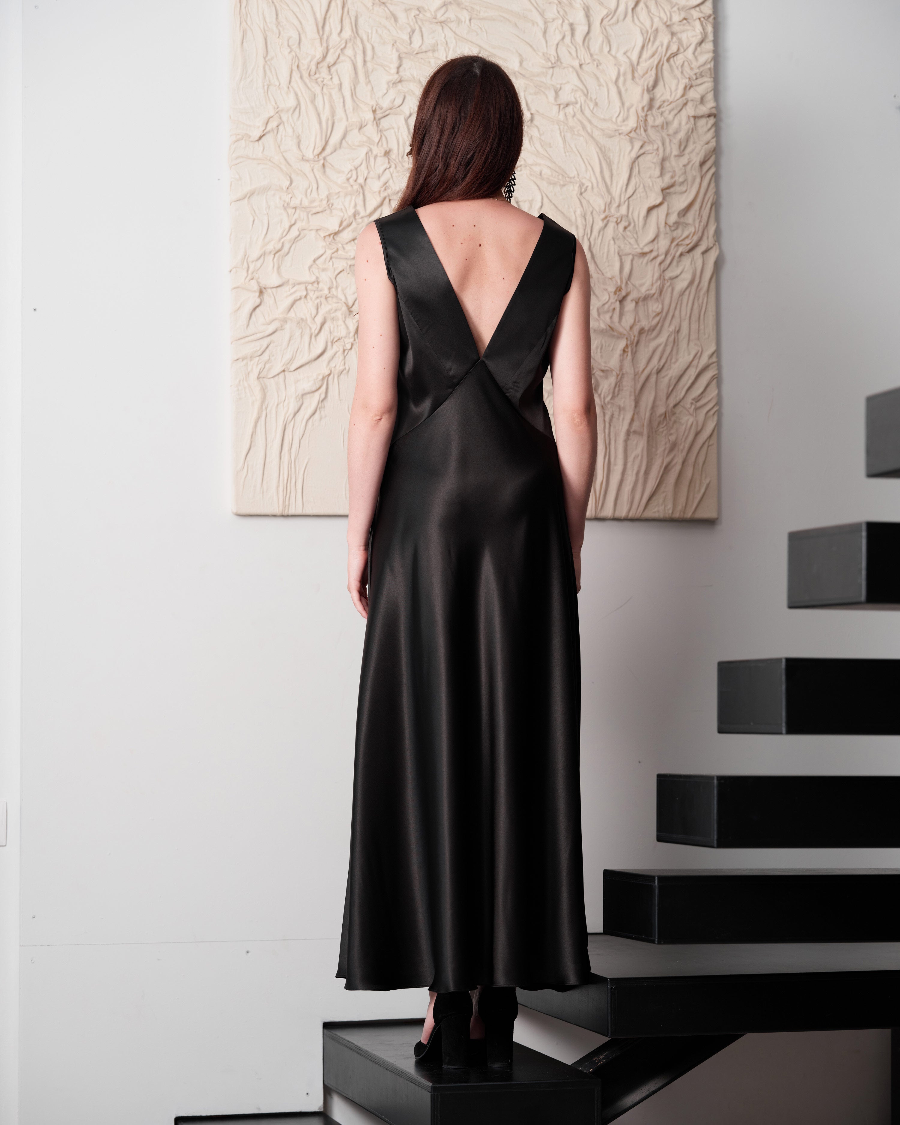 Silk long Nightgown 04109SL black