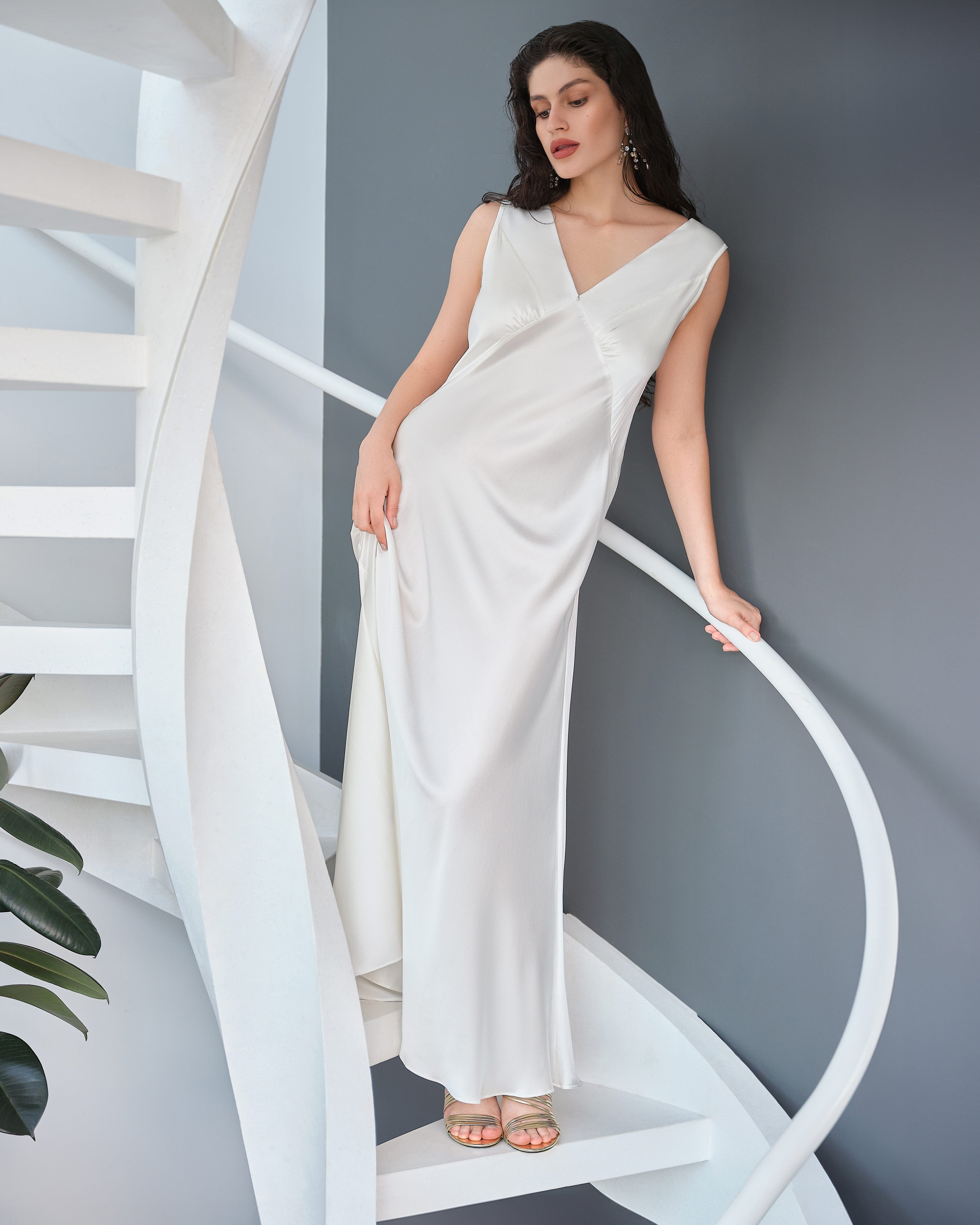 Silk long Nightgown 04109SL ivory