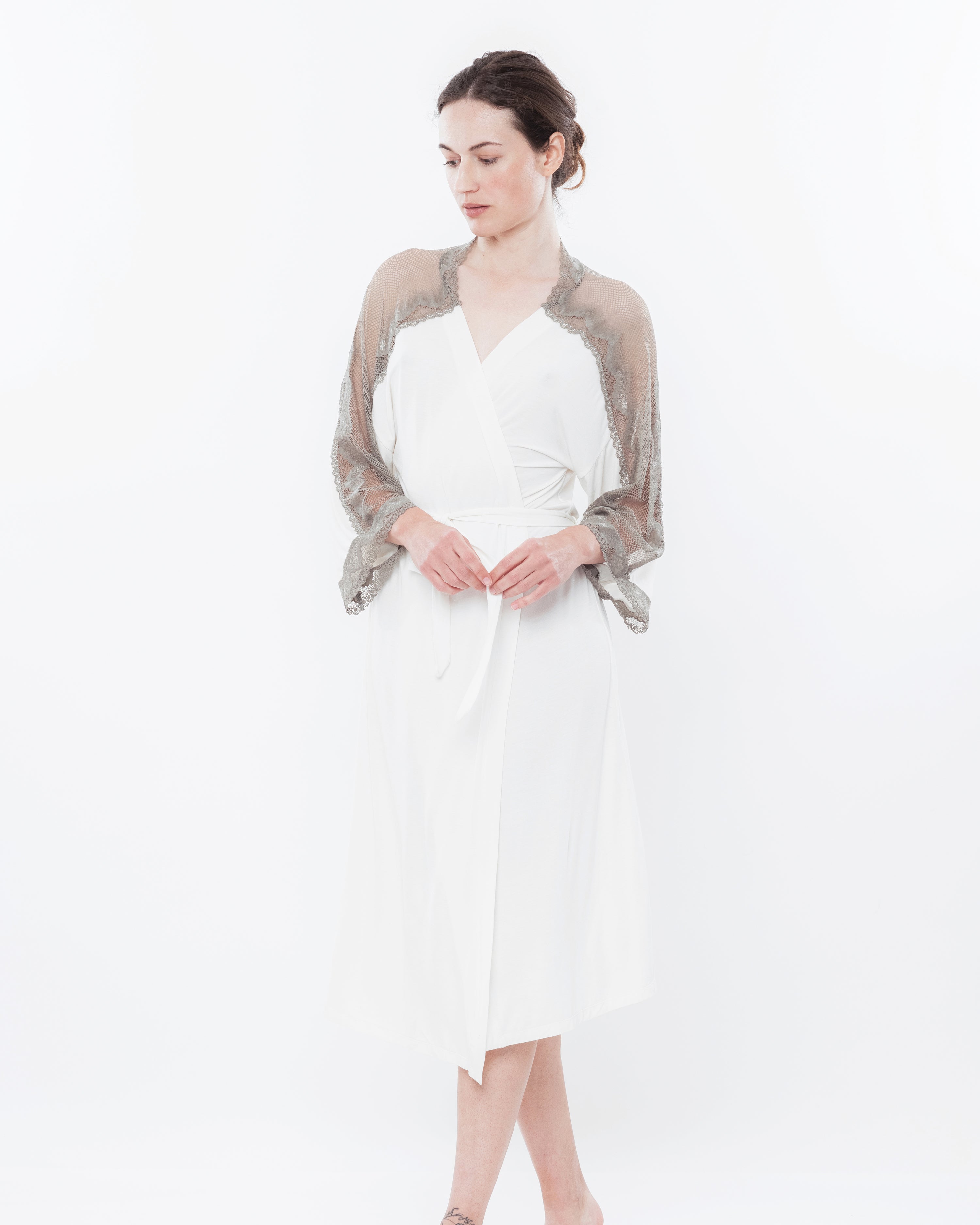 Bamboo 3/4 sleeve Robe 10202C ecru