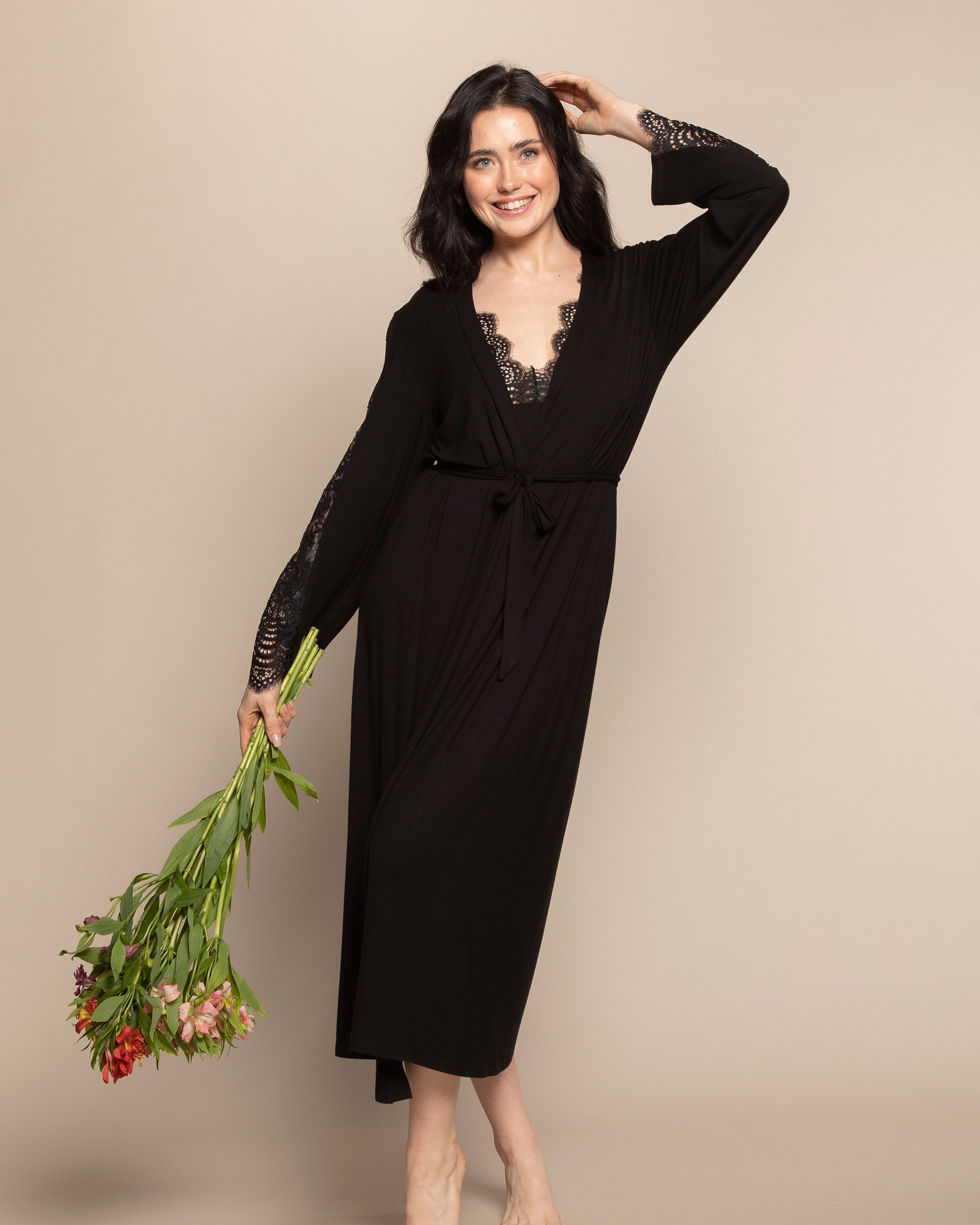 Bamboo long sleeve Robe 10502C black