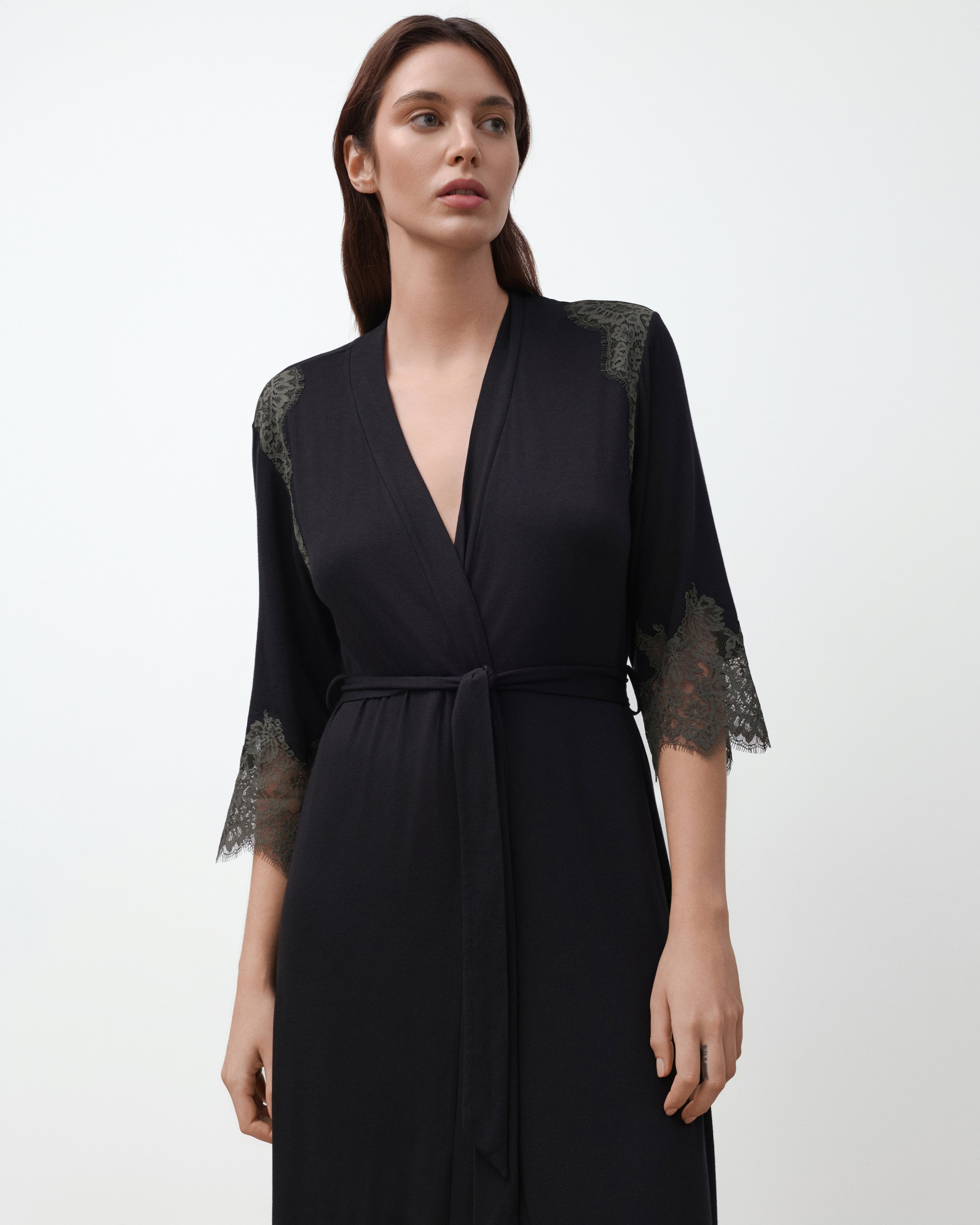 Bamboo 3/4 sleeve Robe 03345 black