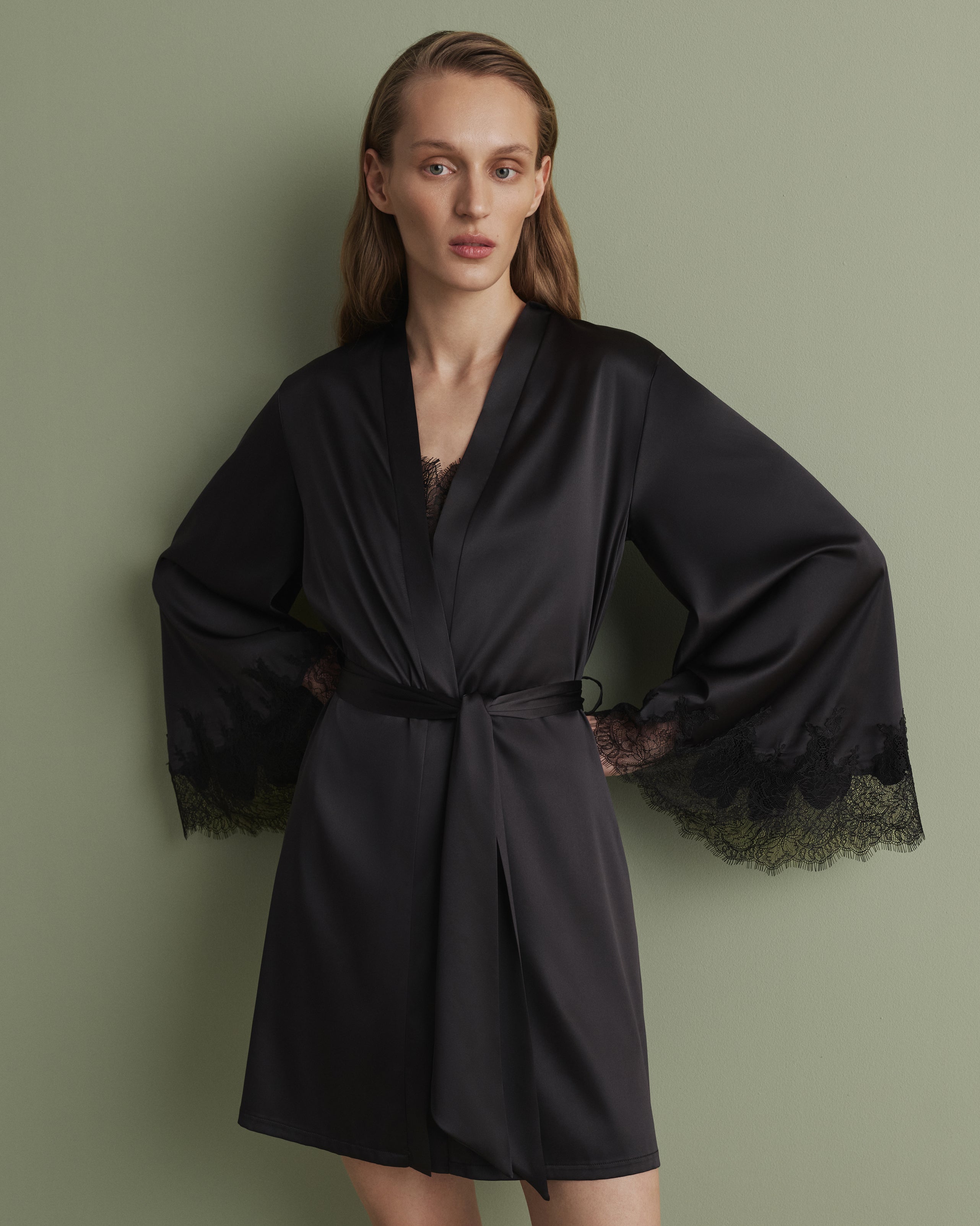 Satin Robe S03406 black
