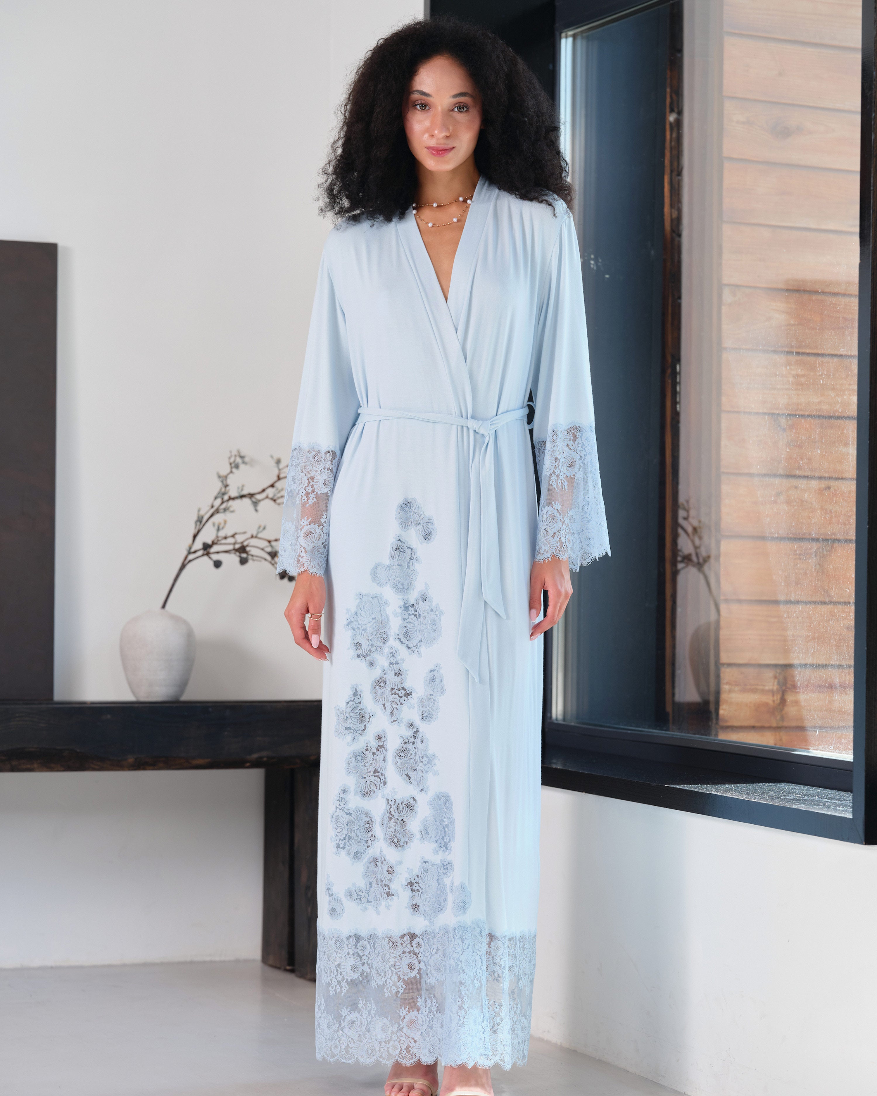Bamboo long sleeve Robe 03348 icy blue