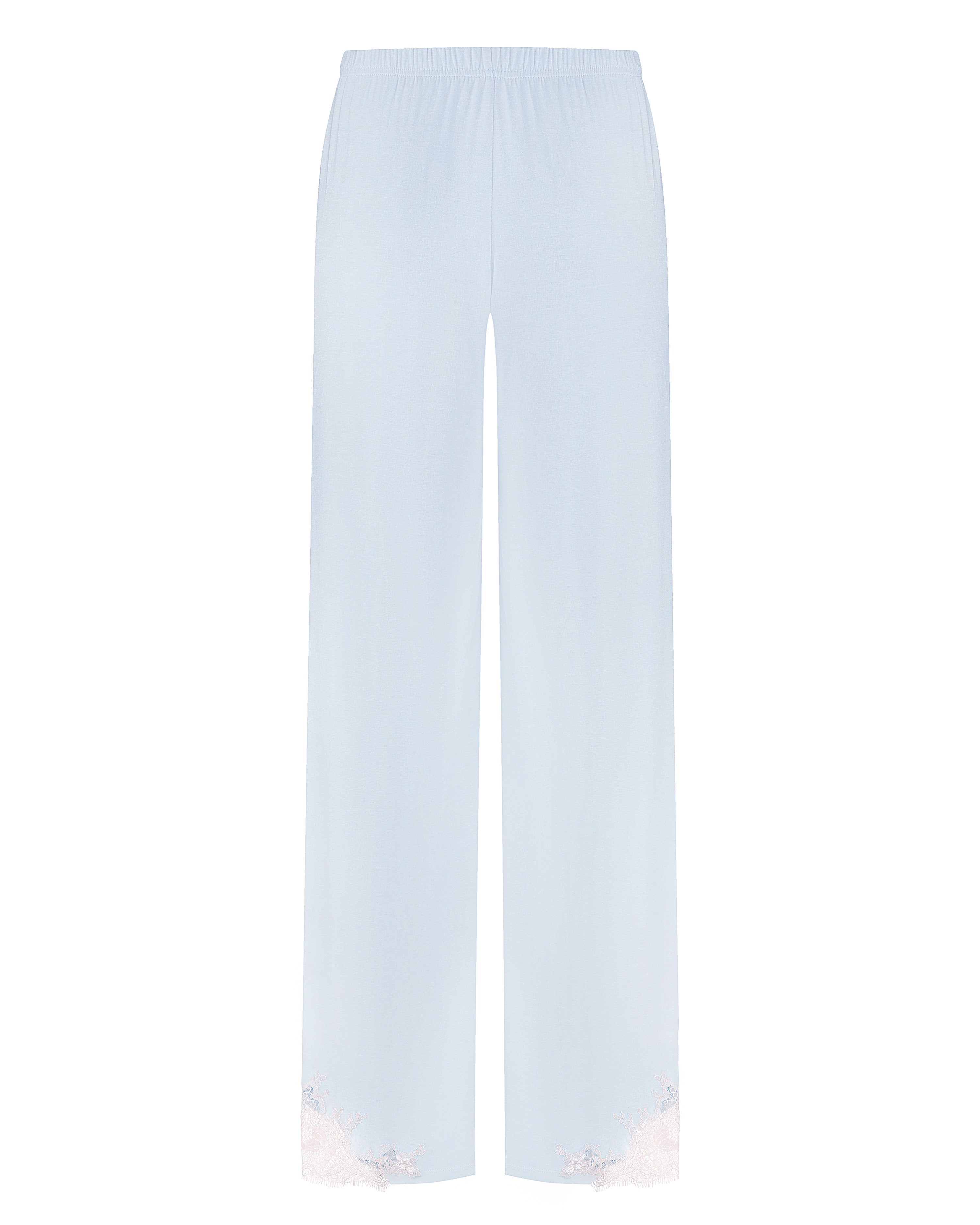 Effetto bamboo camisole pajama set 03163 – women's sleepwear, icy blue
Light blue pants with lace trim on a white background