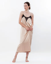 Satin Nightgown spaghetti strap S03187 beige